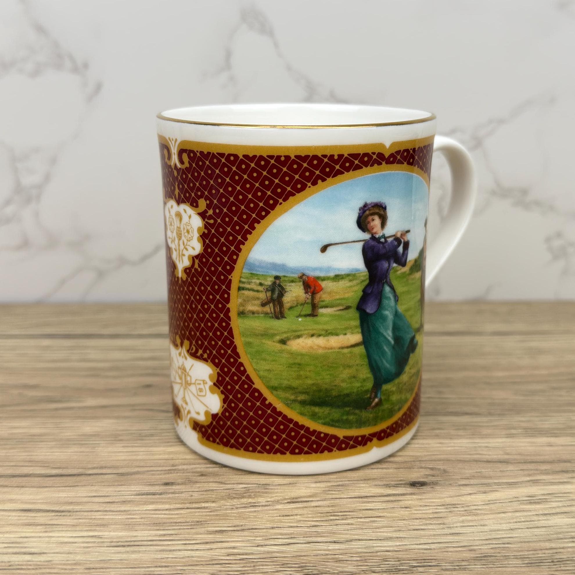 Vintage Royal Worcester Melvyn Buckley Golfing Mug, Gilded Porcelain