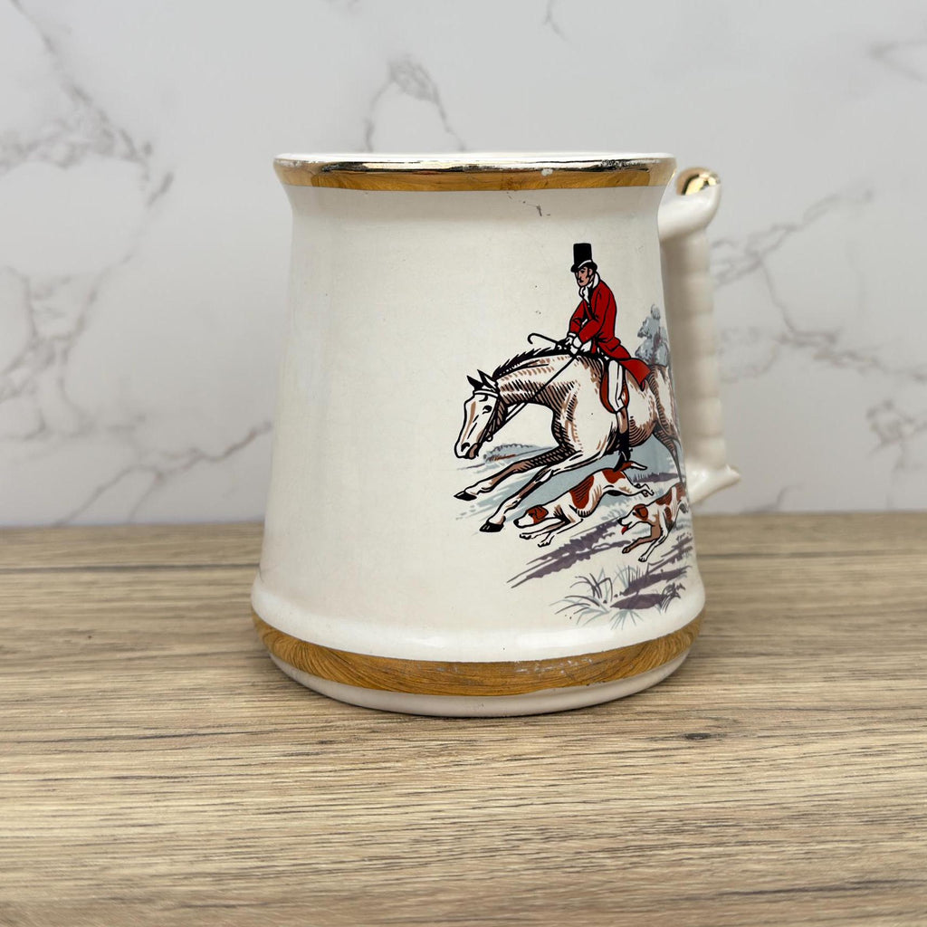 Vintage Prince William Ceramic Tankard, 22 Carat Gold Hunting Scene