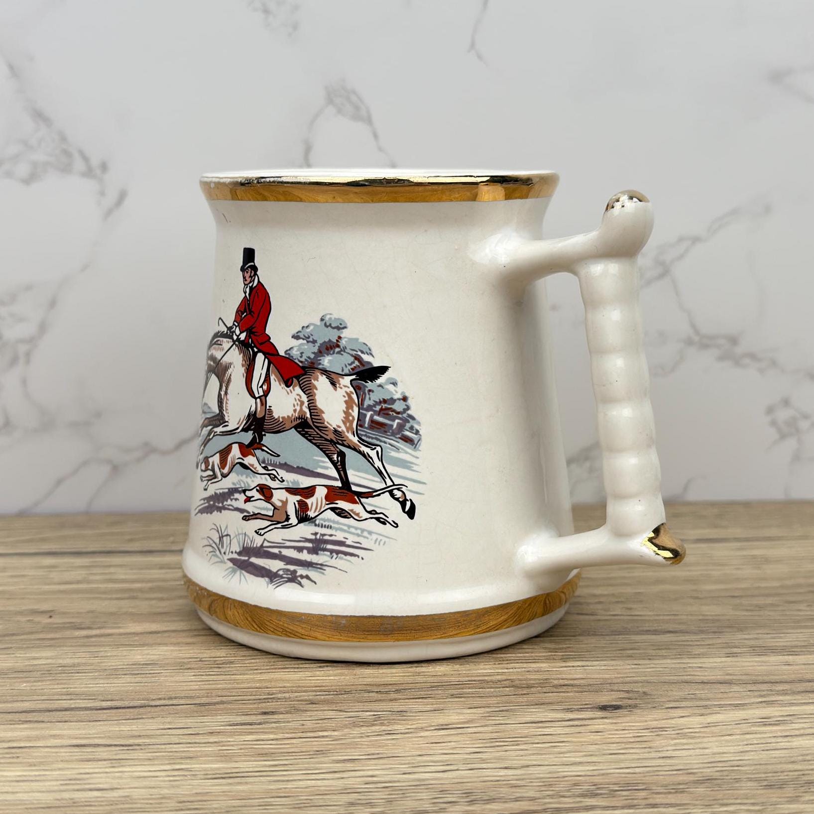 Vintage Prince William Ceramic Tankard, 22 Carat Gold Hunting Scene