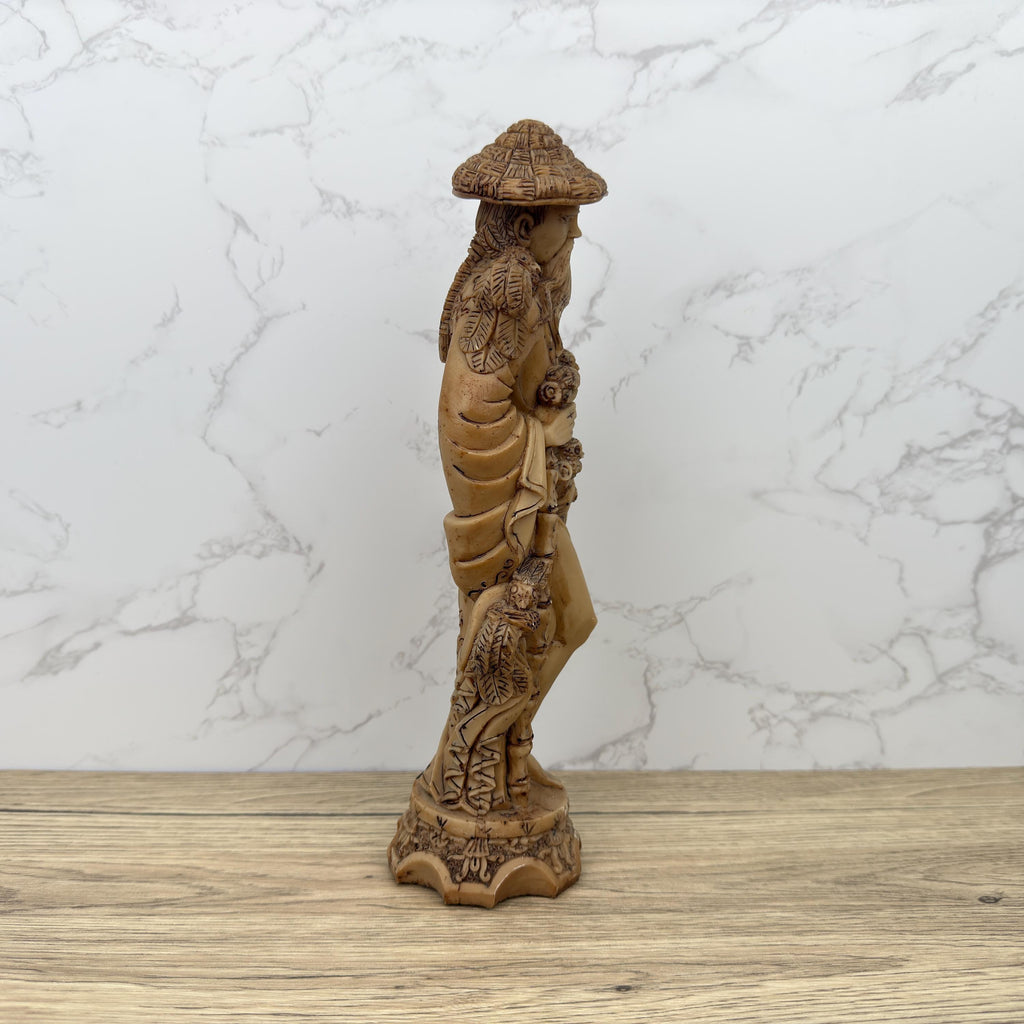 Antique Faux Ivory Chinese Emperor Statue, Carved Resin Figurine