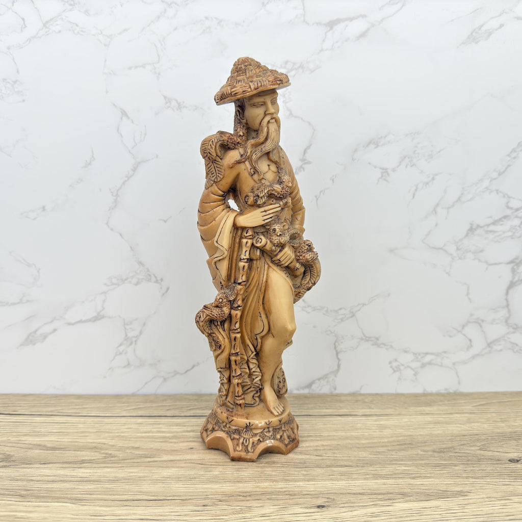 Antique Faux Ivory Chinese Emperor Statue, Carved Resin Figurine