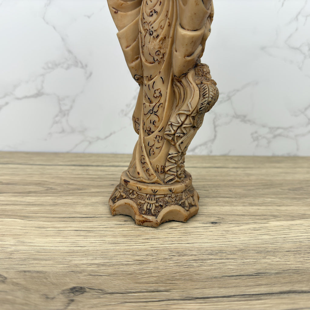 Antique Faux Ivory Chinese Emperor Statue, Carved Resin Figurine