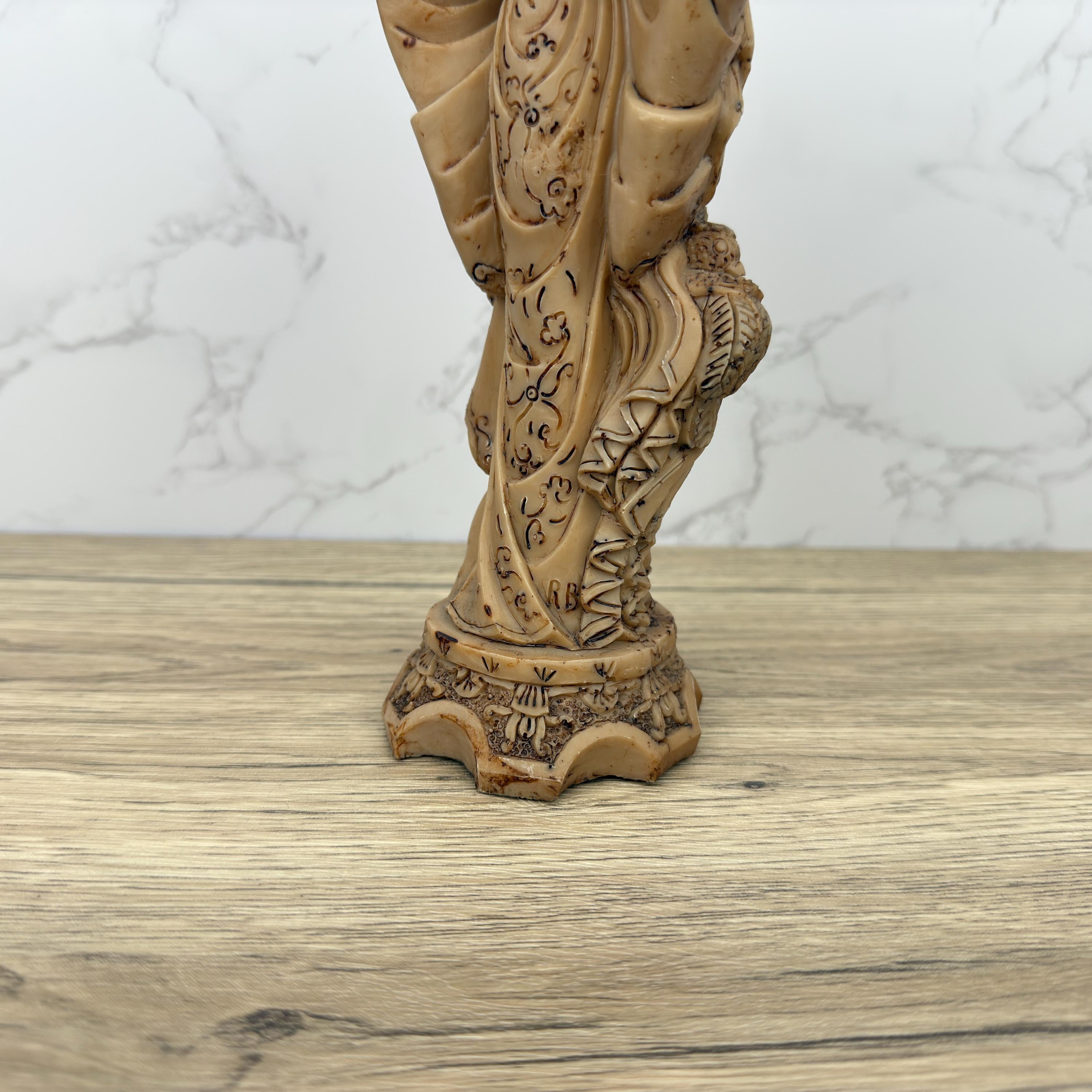 Antique Faux Ivory Chinese Emperor Statue, Carved Resin Figurine