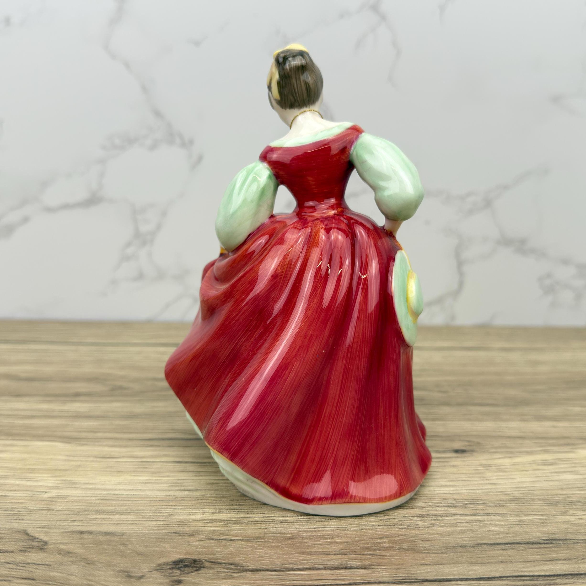 Vintage Royal Doulton Figurine, Fair Maiden HN2434, Lady in Red Dress