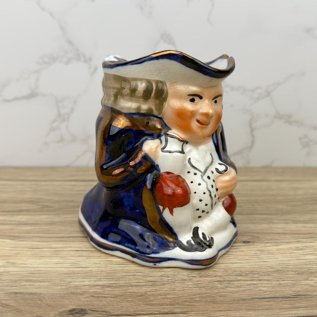 Antique Allerton's Toby Jug, Staffordshire Seated Man Mug, Cobalt Blue & Gold