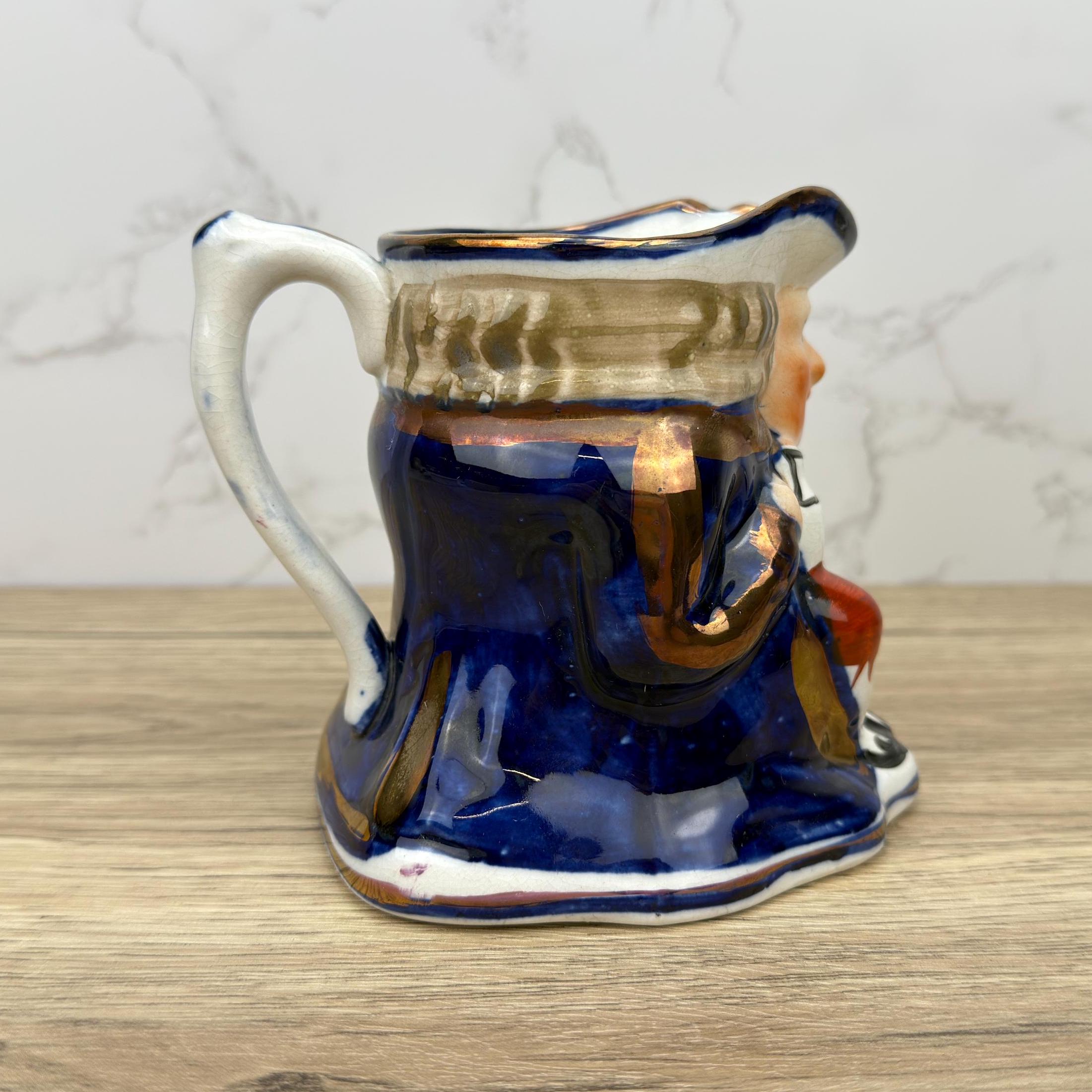 Antique Allerton's Toby Jug, Staffordshire Seated Man Mug, Cobalt Blue & Gold