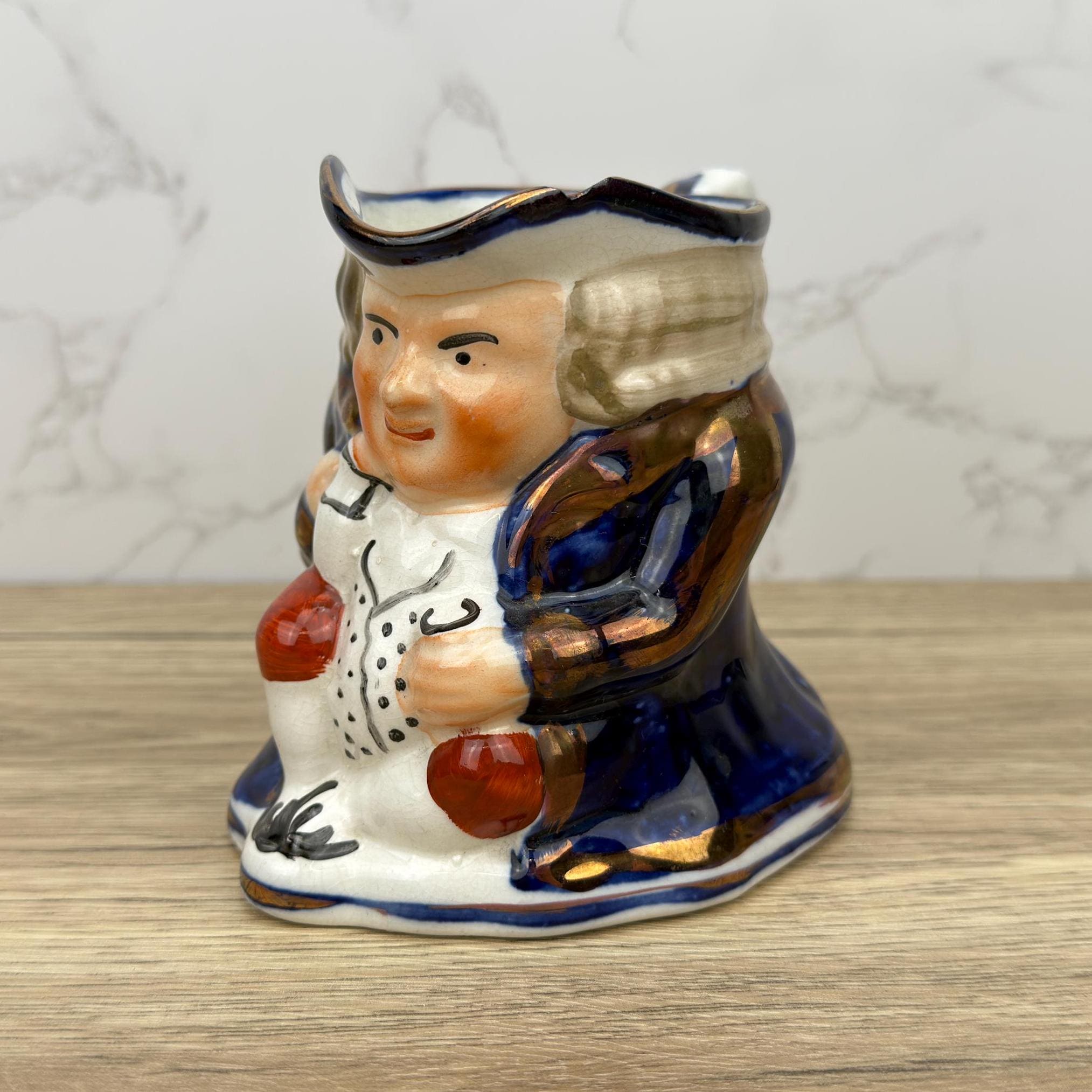Antique Allerton's Toby Jug, Staffordshire Seated Man Mug, Cobalt Blue & Gold