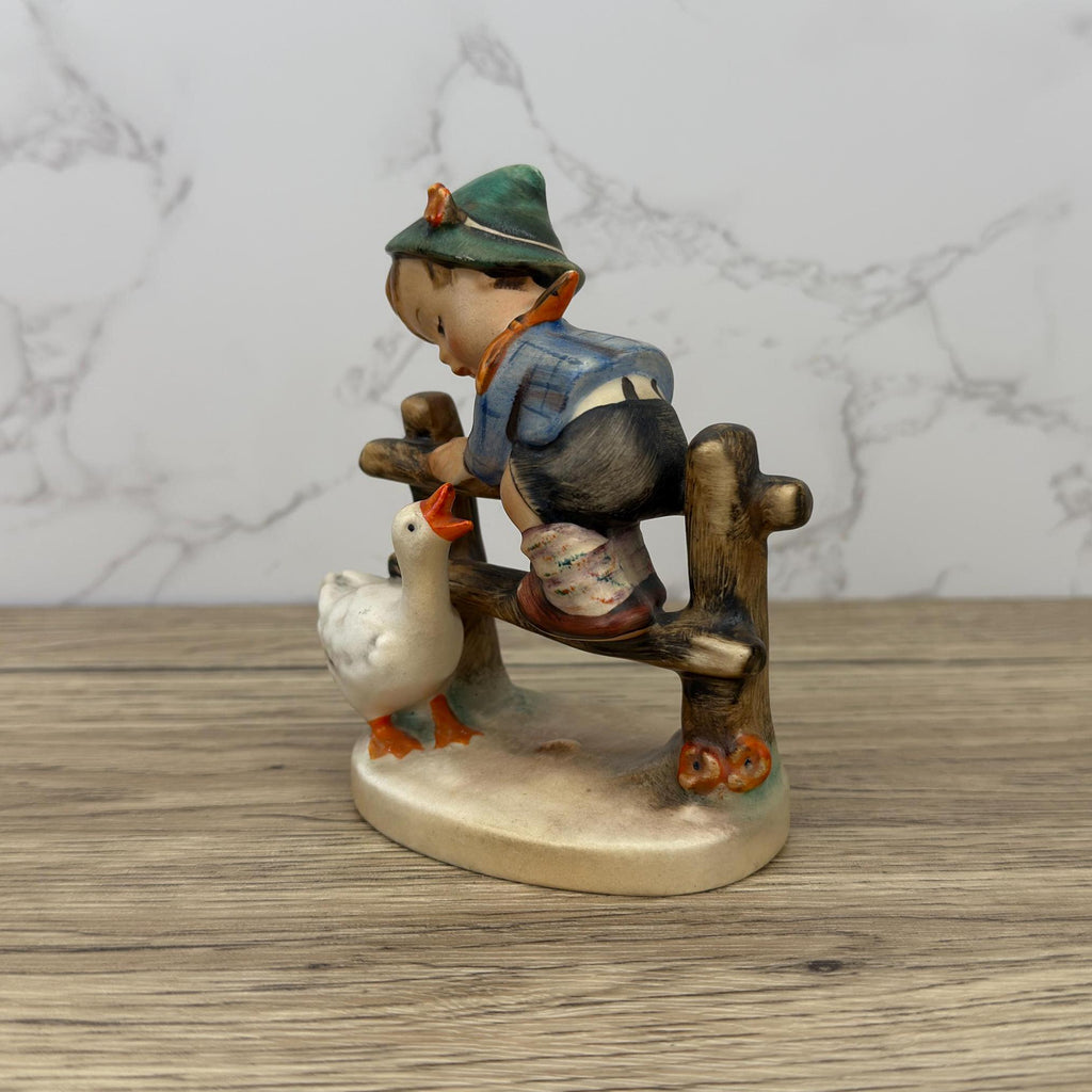 Vintage Hummel "Barnyard Hero" Figurine, Boy on Fence with Goose