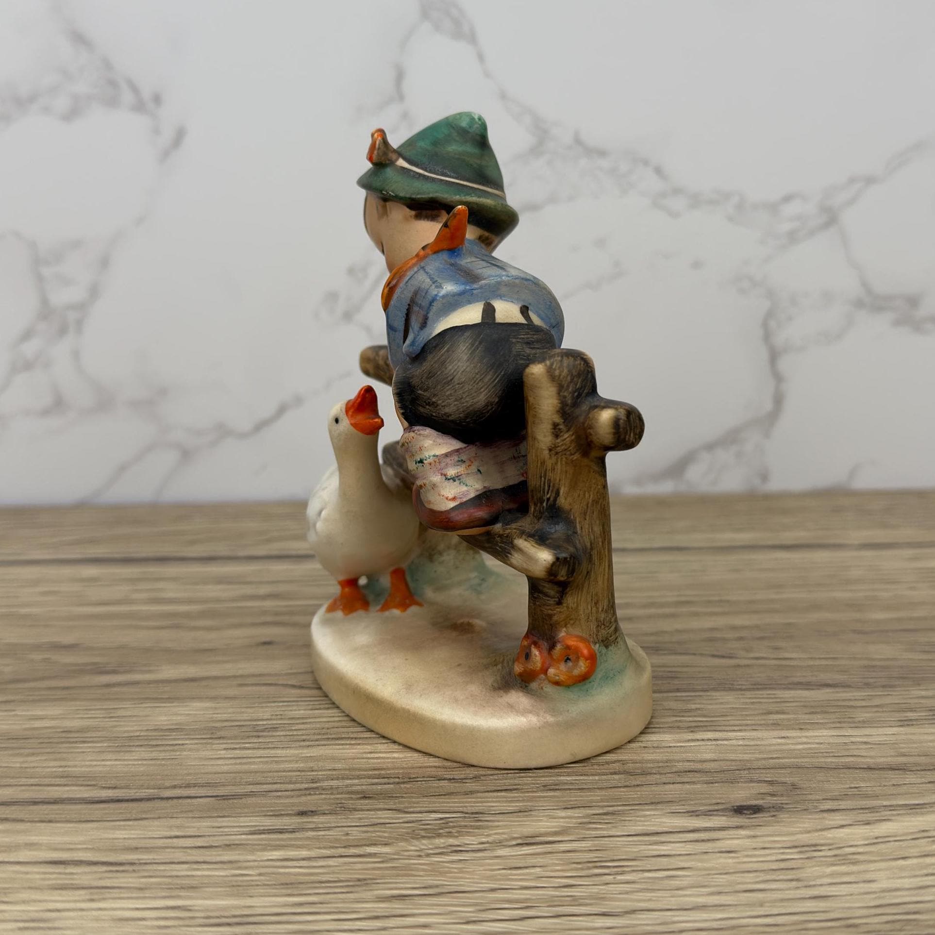 Vintage Hummel "Barnyard Hero" Figurine, Boy on Fence with Goose