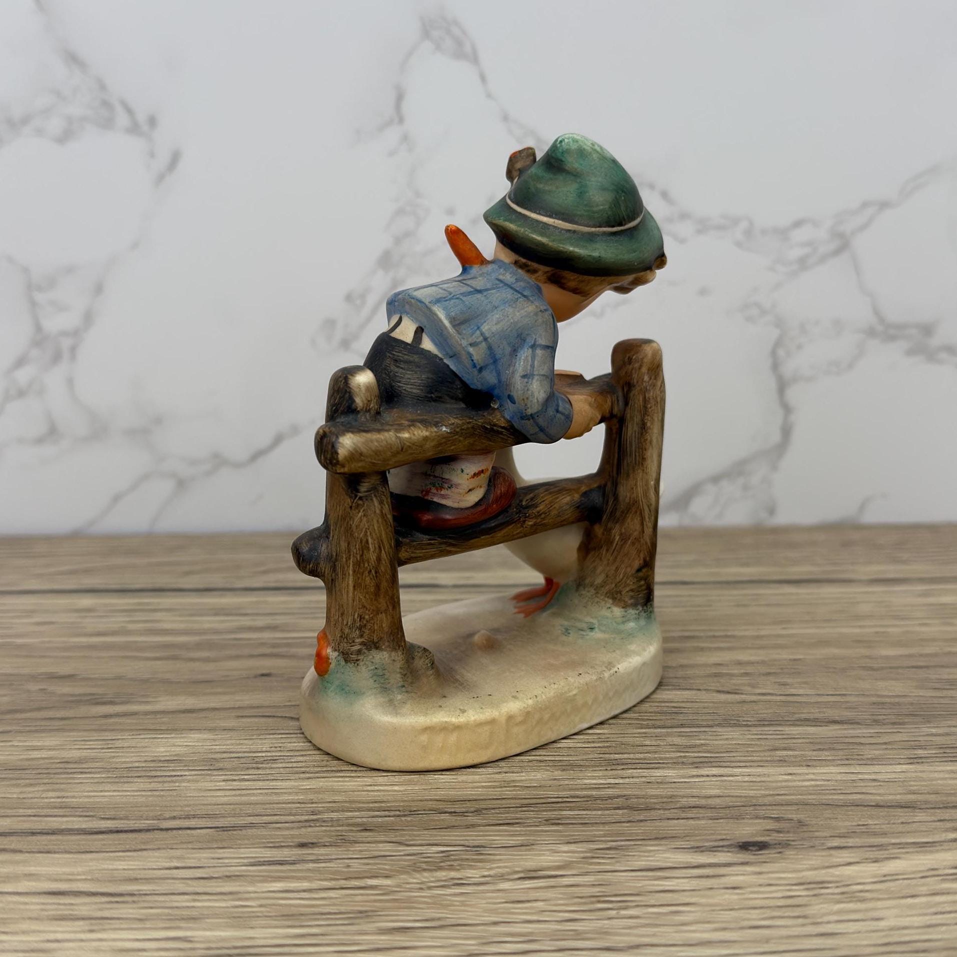 Vintage Hummel "Barnyard Hero" Figurine, Boy on Fence with Goose