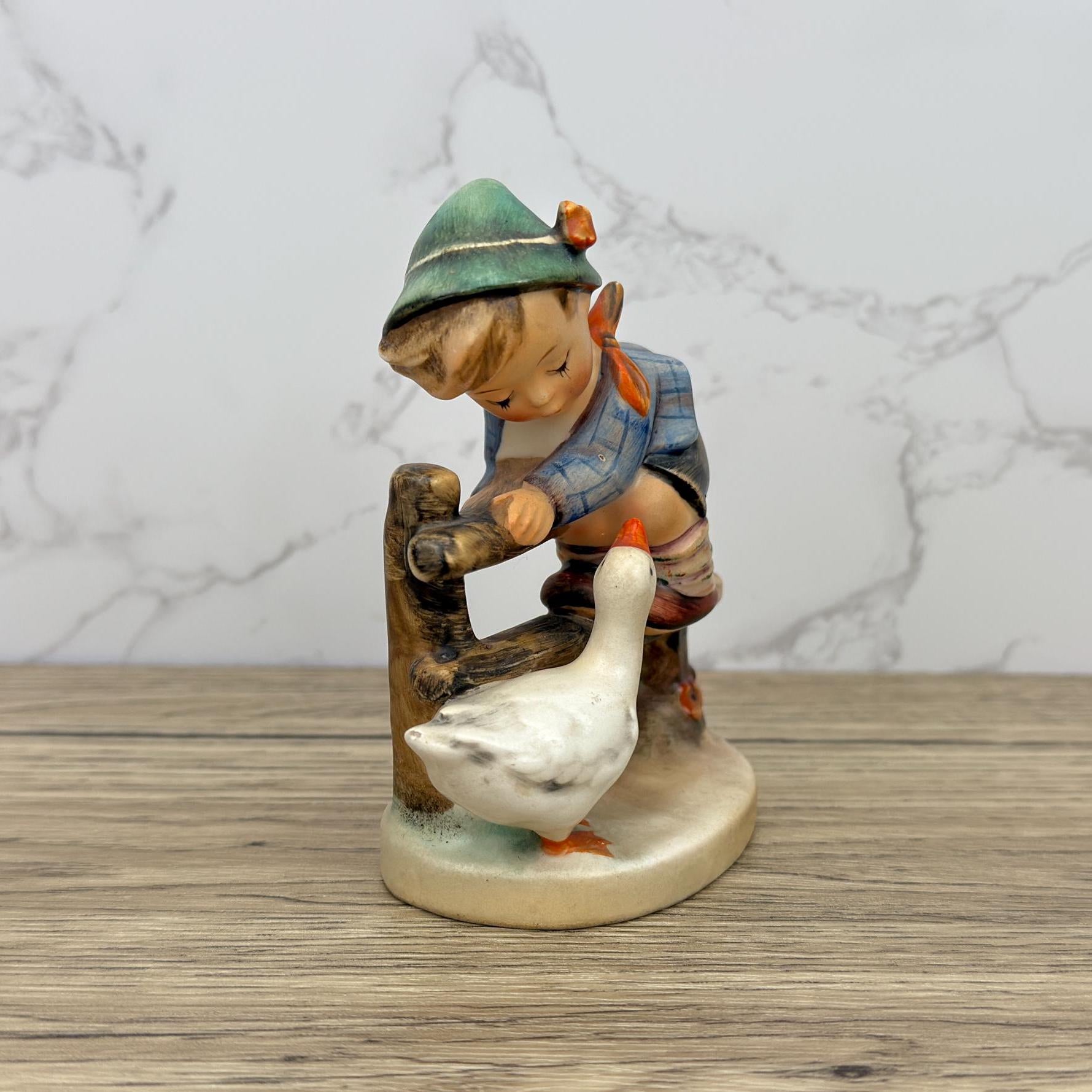 Vintage Hummel "Barnyard Hero" Figurine, Boy on Fence with Goose