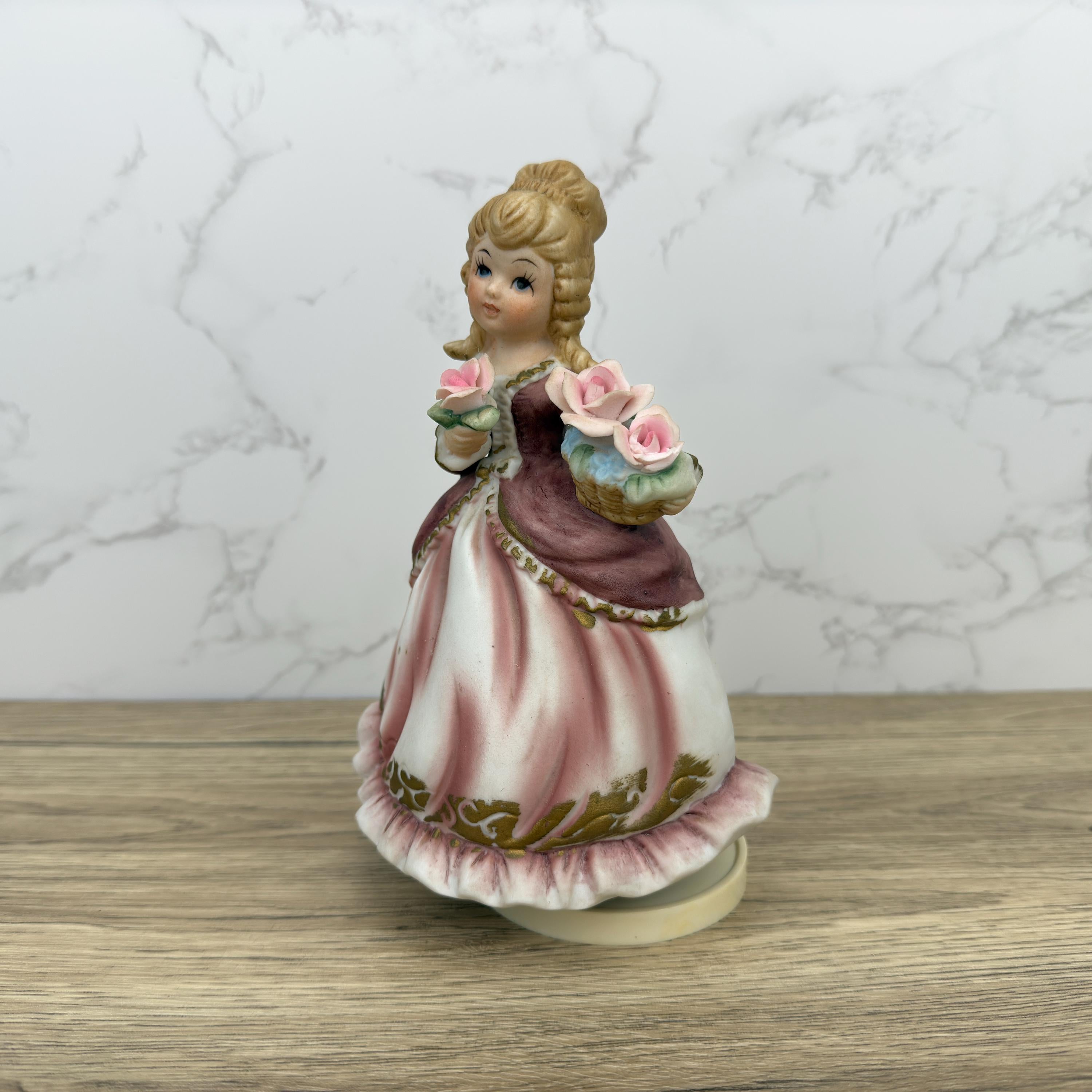 Vintage Porcelain Girl Musical Figurine, Giftcraft Music Box