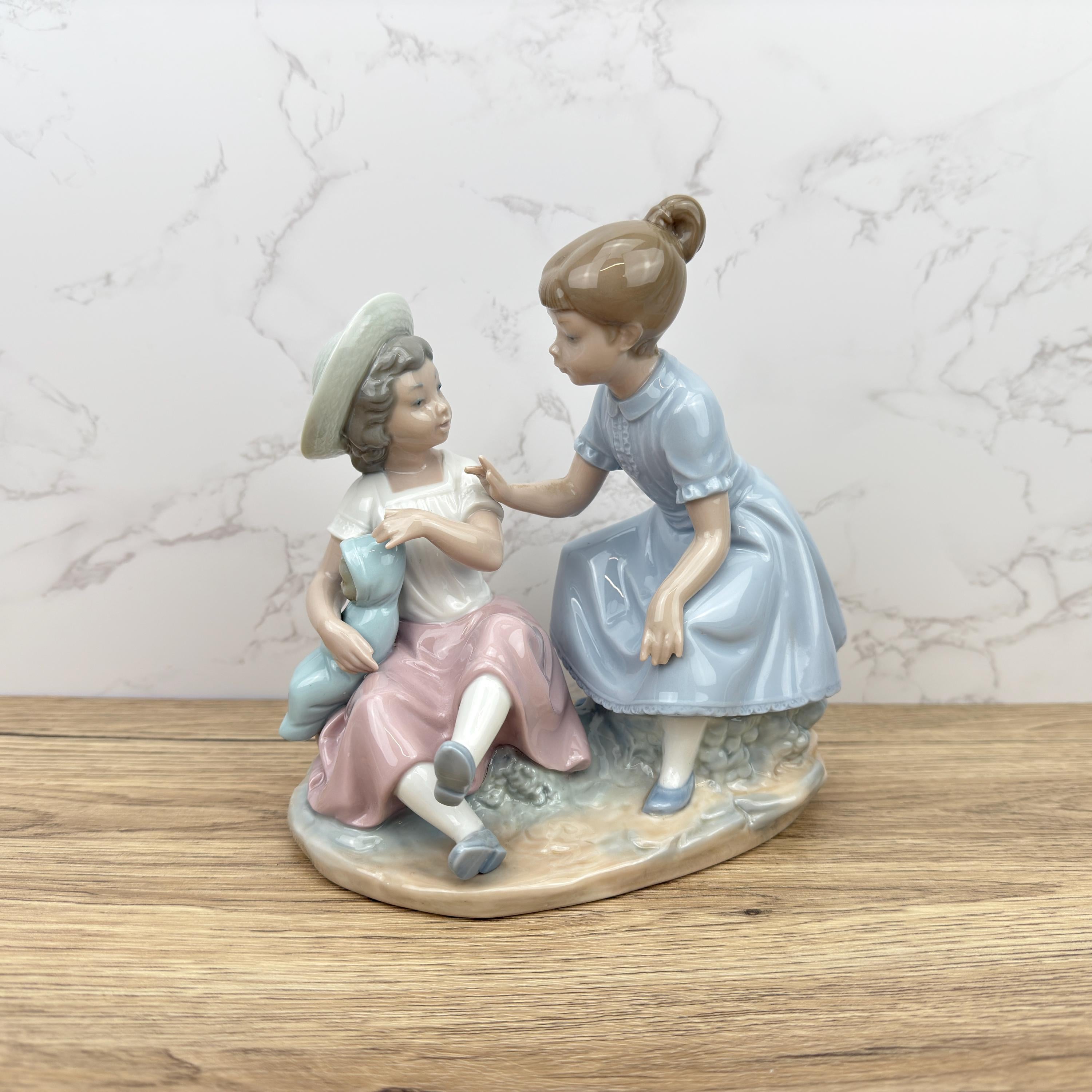 Vintage NAO Lladro Porcelain Figurine, Two Girls with Doll