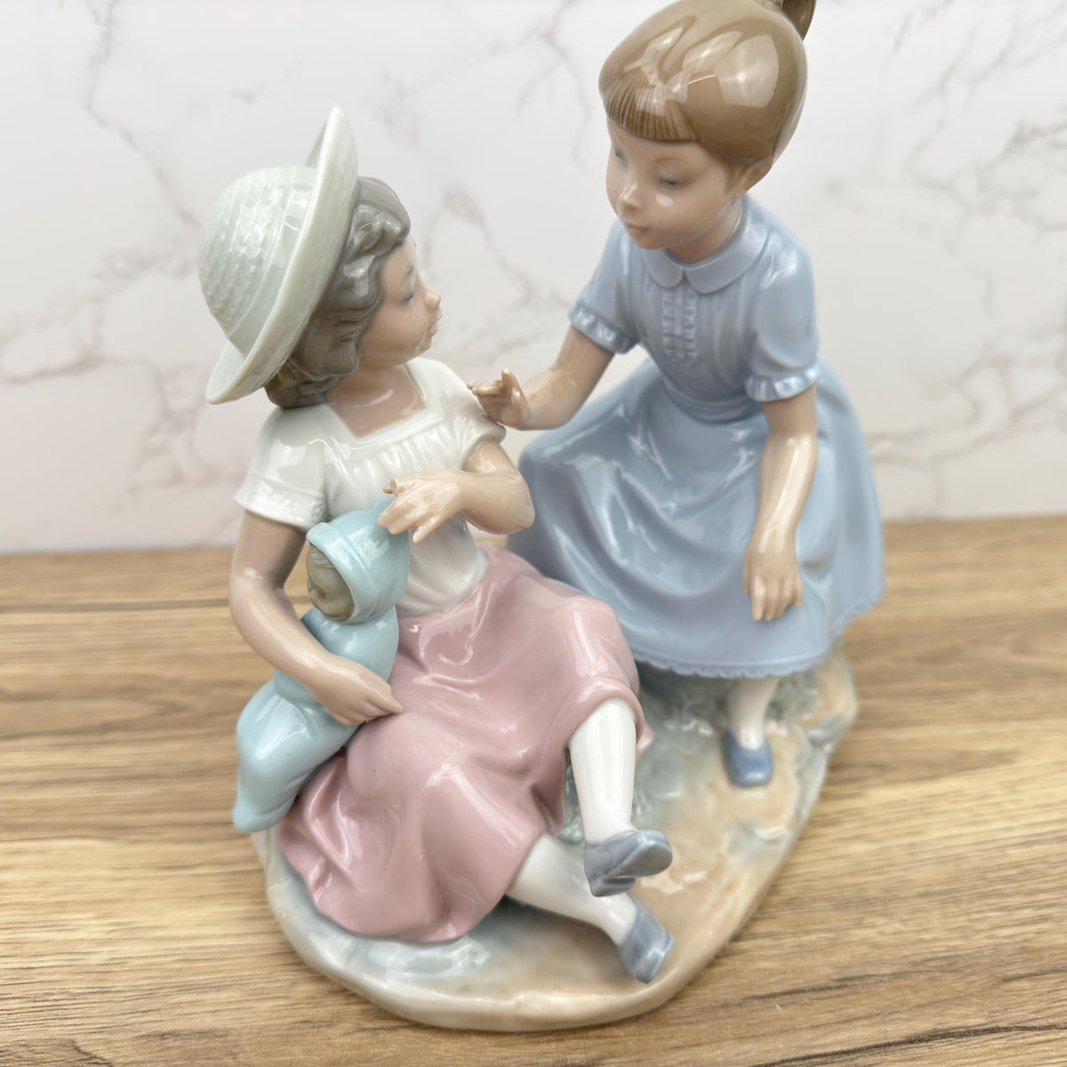 Vintage NAO Lladro Porcelain Figurine, Two Girls with Doll
