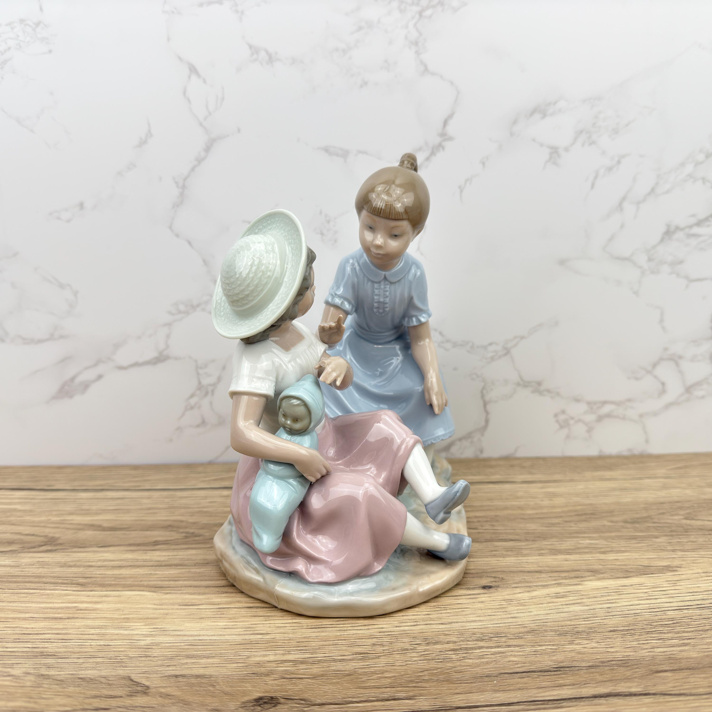Vintage NAO Lladro Porcelain Figurine, Two Girls with Doll