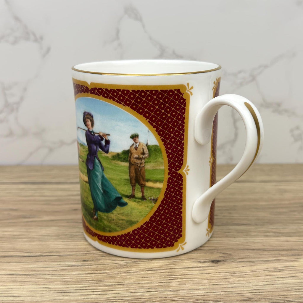 Vintage Royal Worcester Melvyn Buckley Golfing Mug, Gilded Porcelain