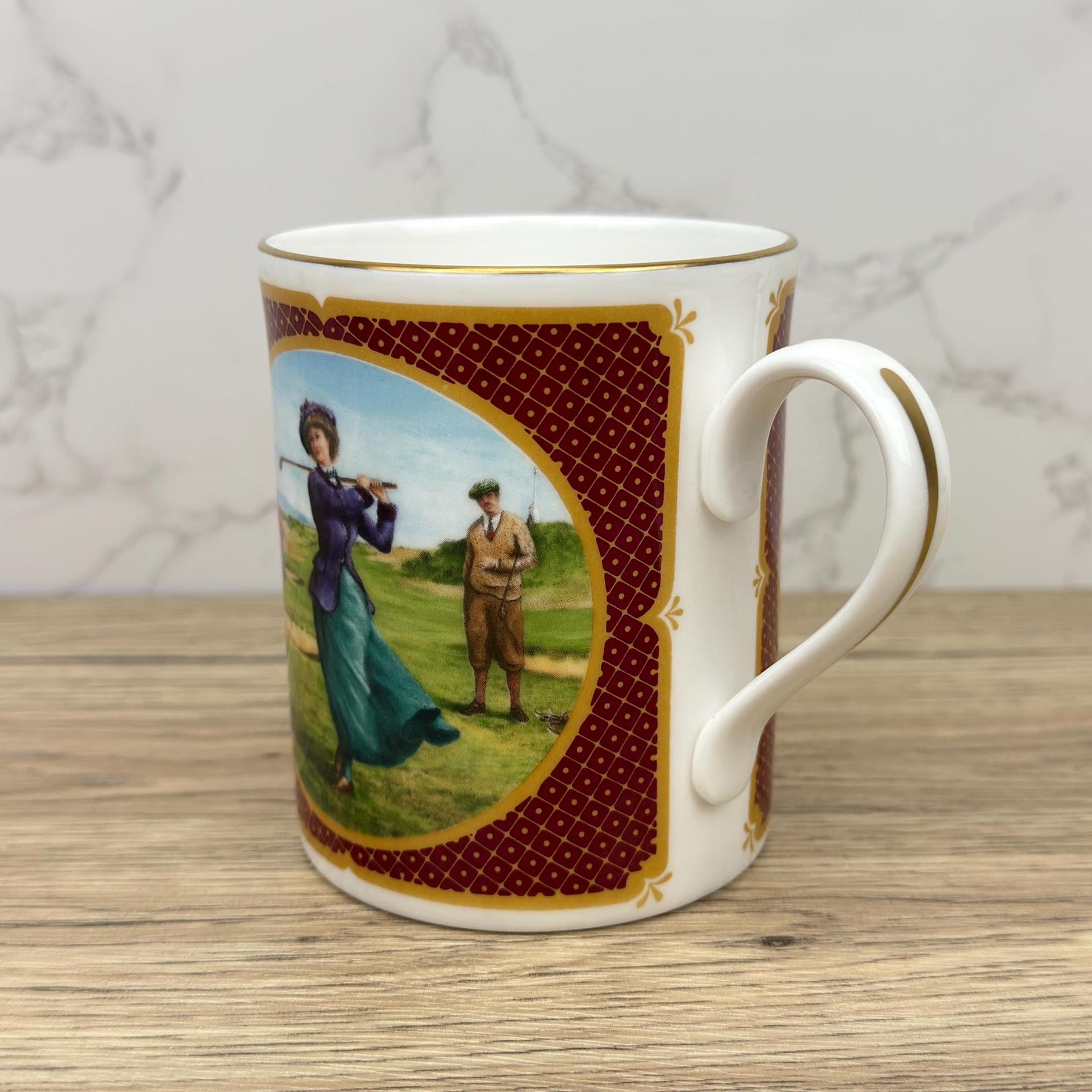 Vintage Royal Worcester Melvyn Buckley Golfing Mug, Gilded Porcelain