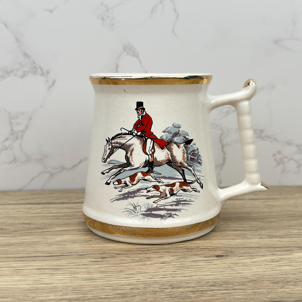 Vintage Prince William Ceramic Tankard, 22 Carat Gold Hunting Scene