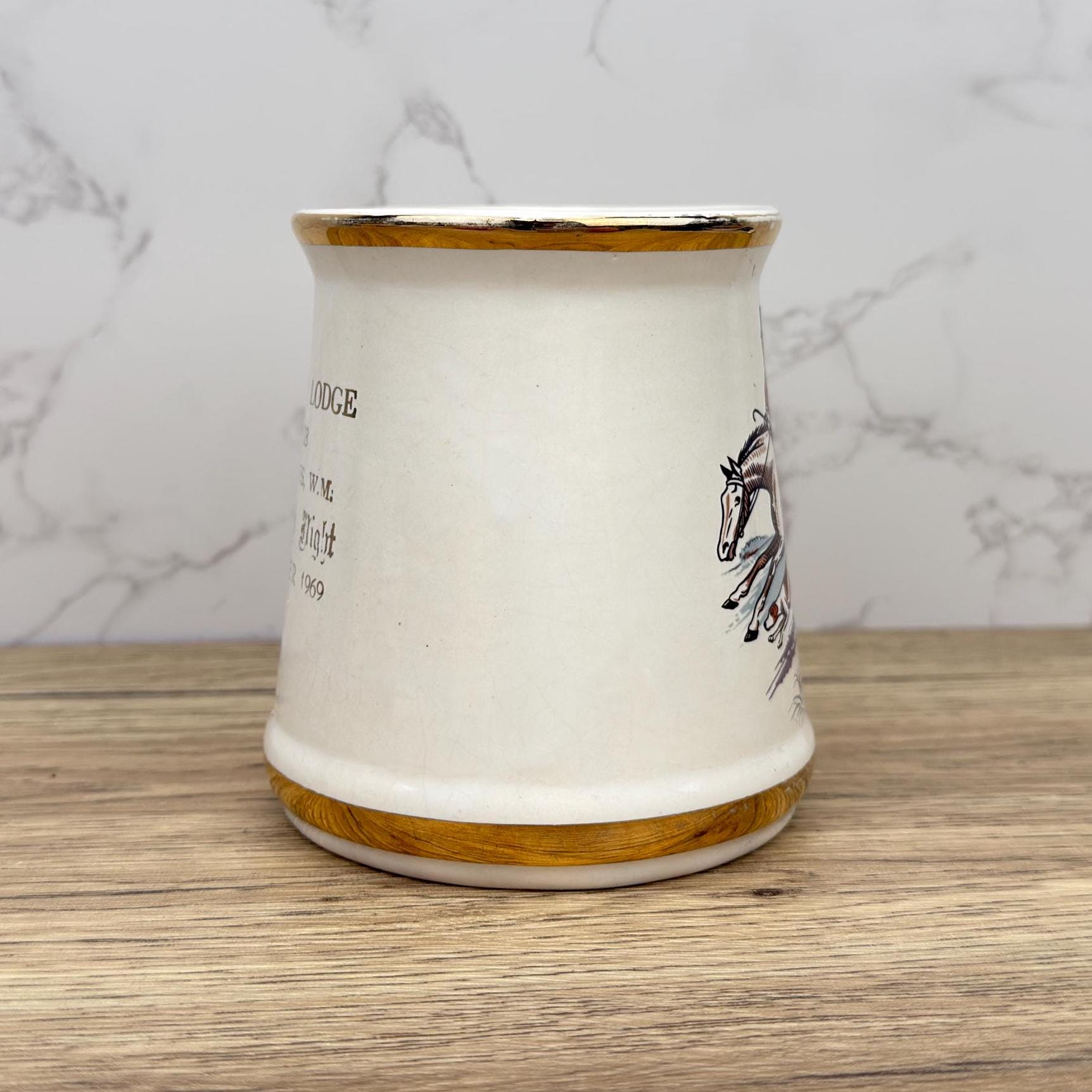 Vintage Prince William Ceramic Tankard, 22 Carat Gold Hunting Scene