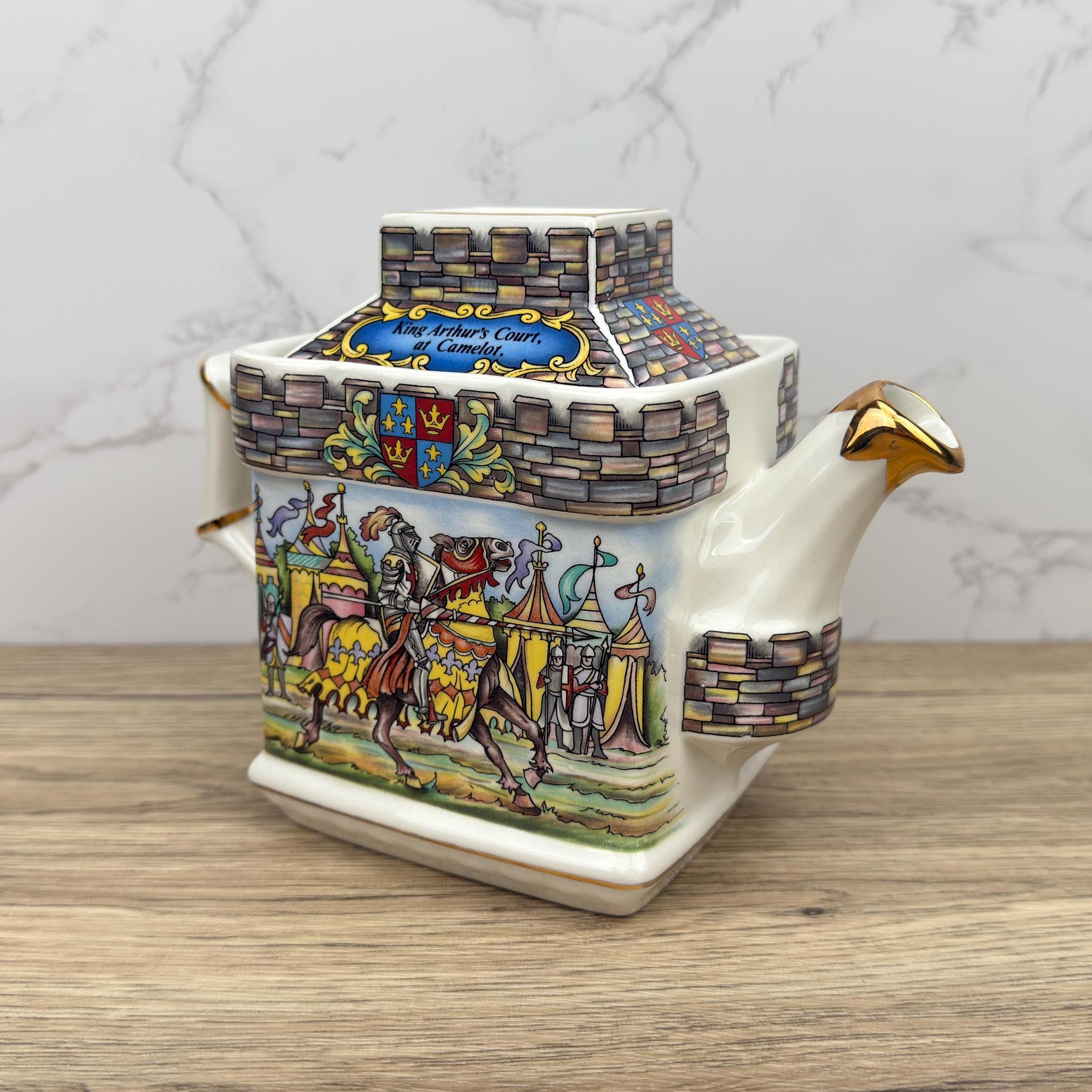Vintage Sadler Teapot, King Arthur Camelot Scene, Gold Trim