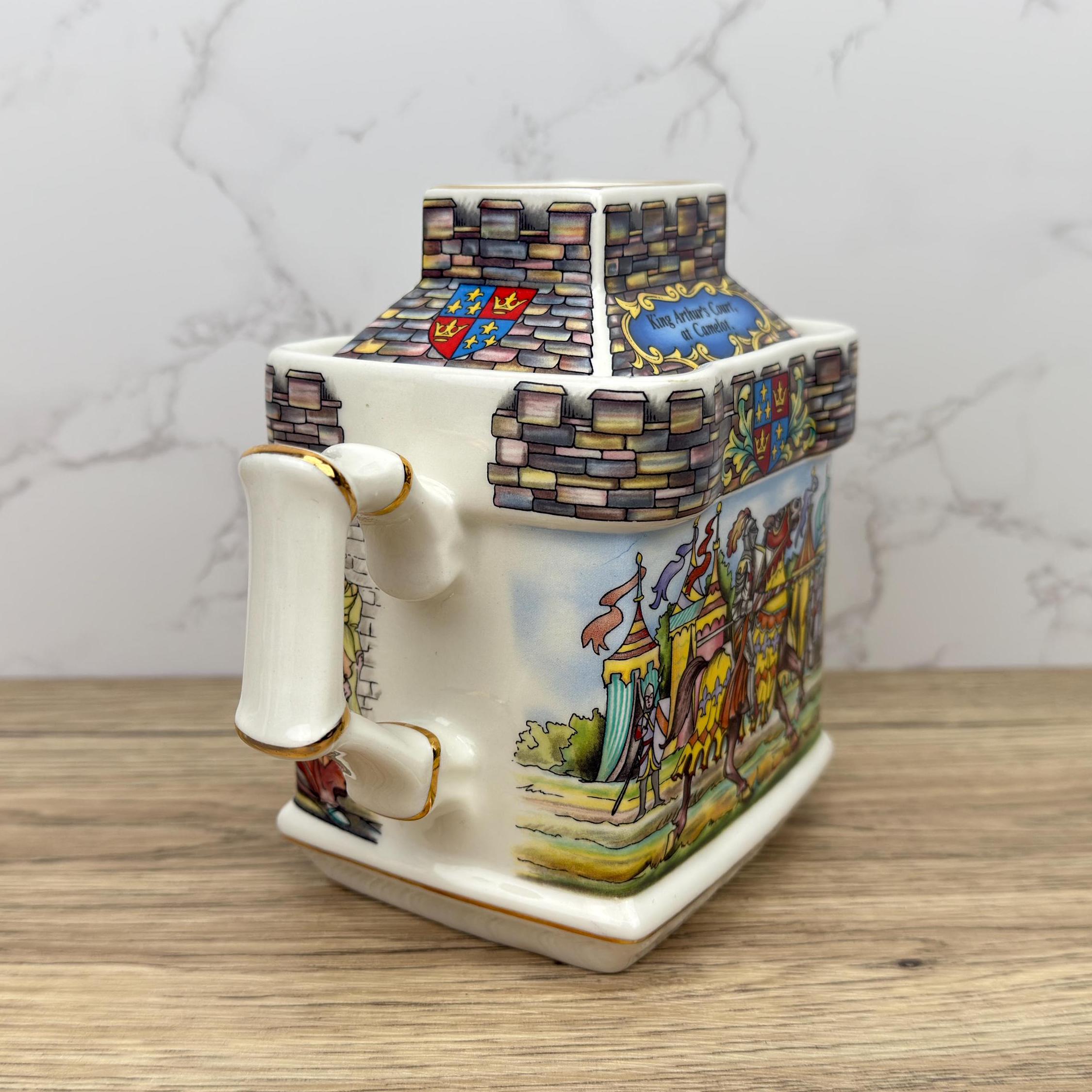 Vintage Sadler Teapot, King Arthur Camelot Scene, Gold Trim