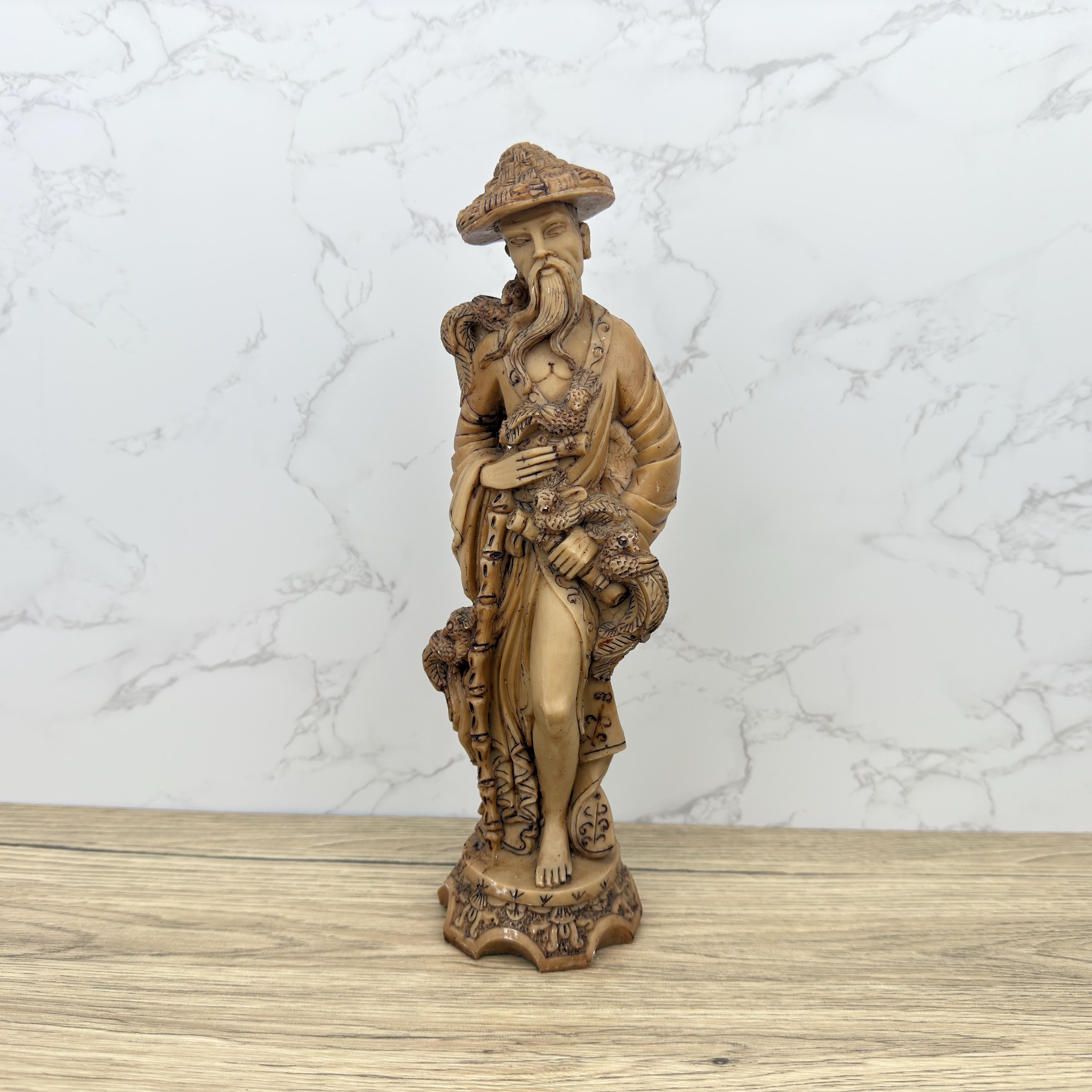 Antique Faux Ivory Chinese Emperor Statue, Carved Resin Figurine