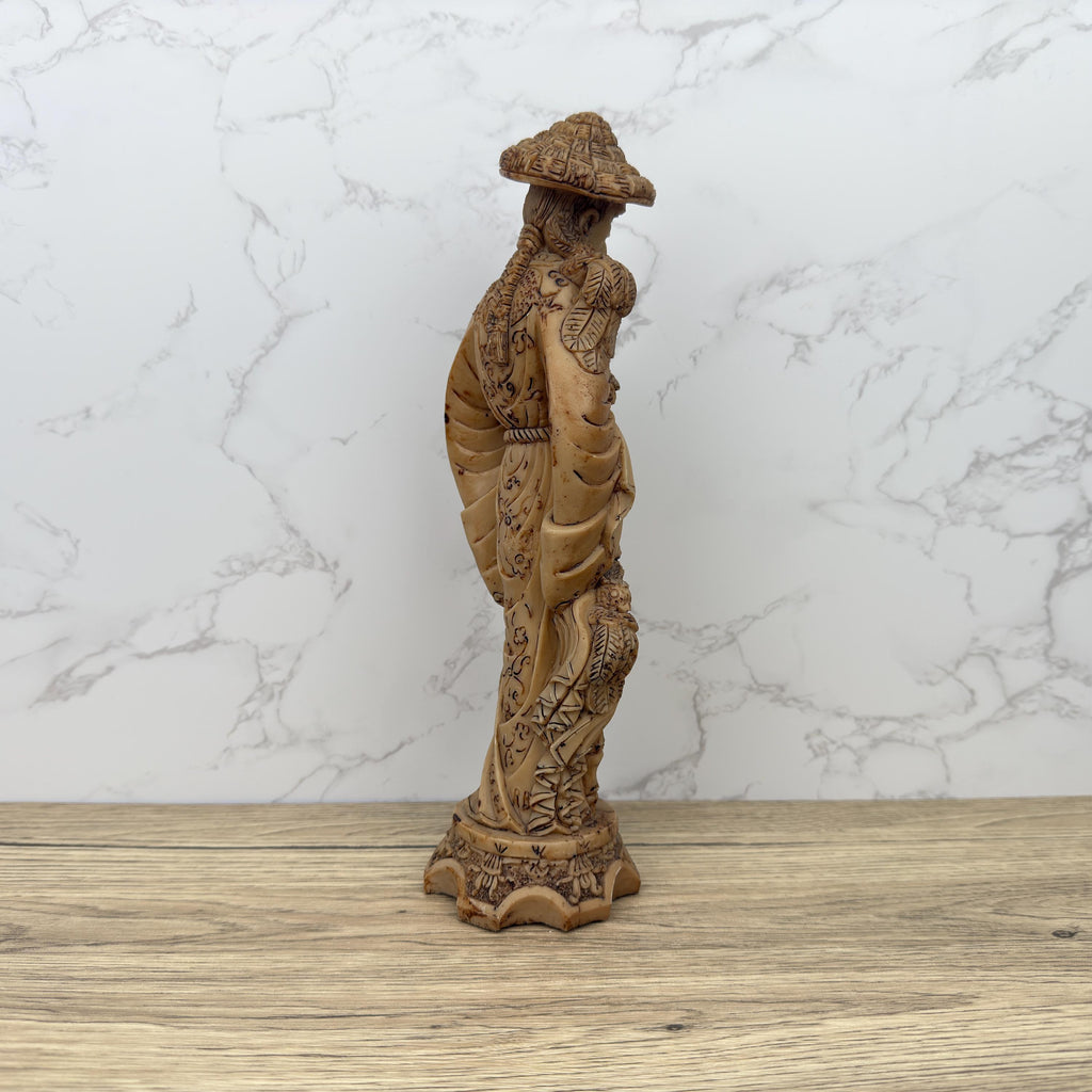 Antique Faux Ivory Chinese Emperor Statue, Carved Resin Figurine