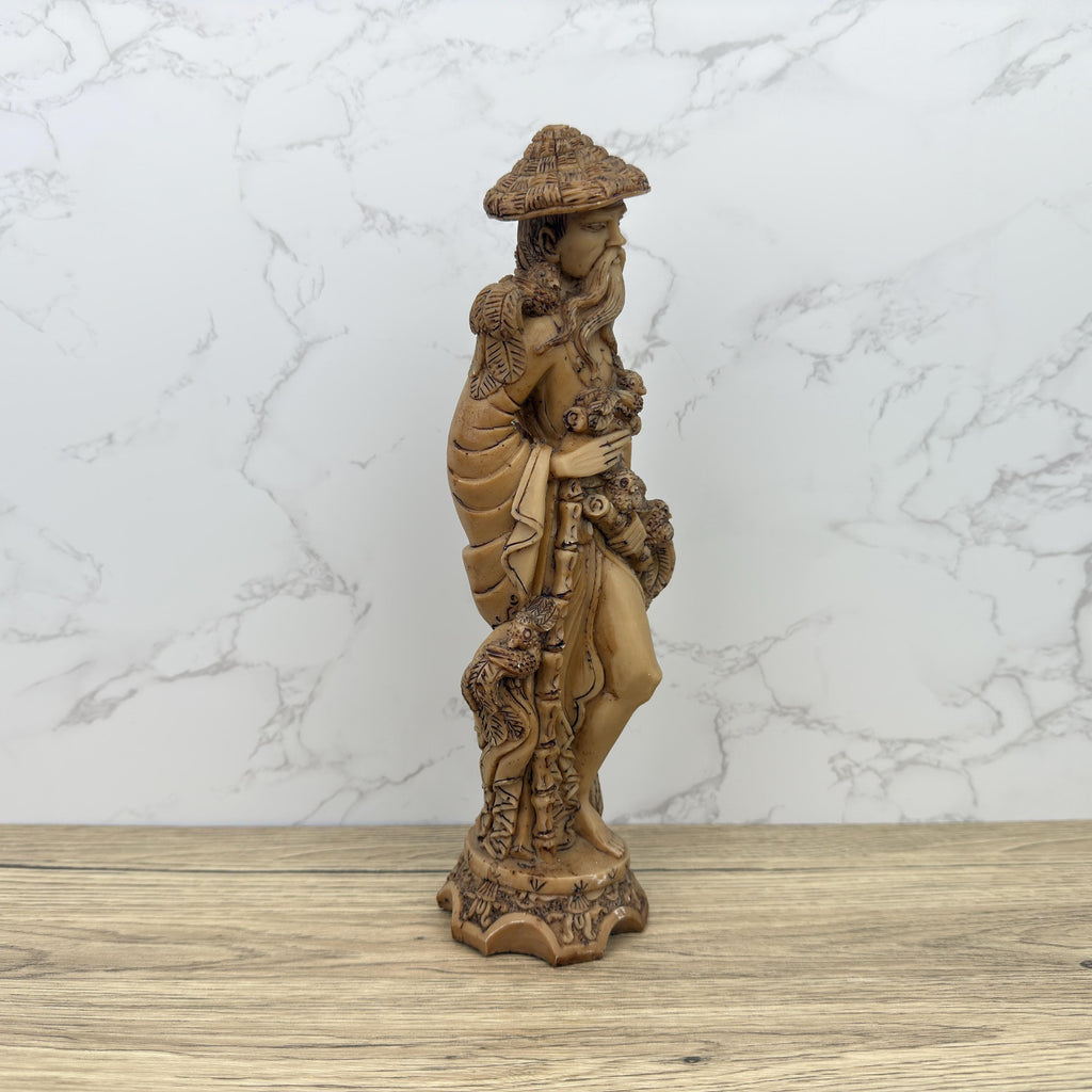 Antique Faux Ivory Chinese Emperor Statue, Carved Resin Figurine