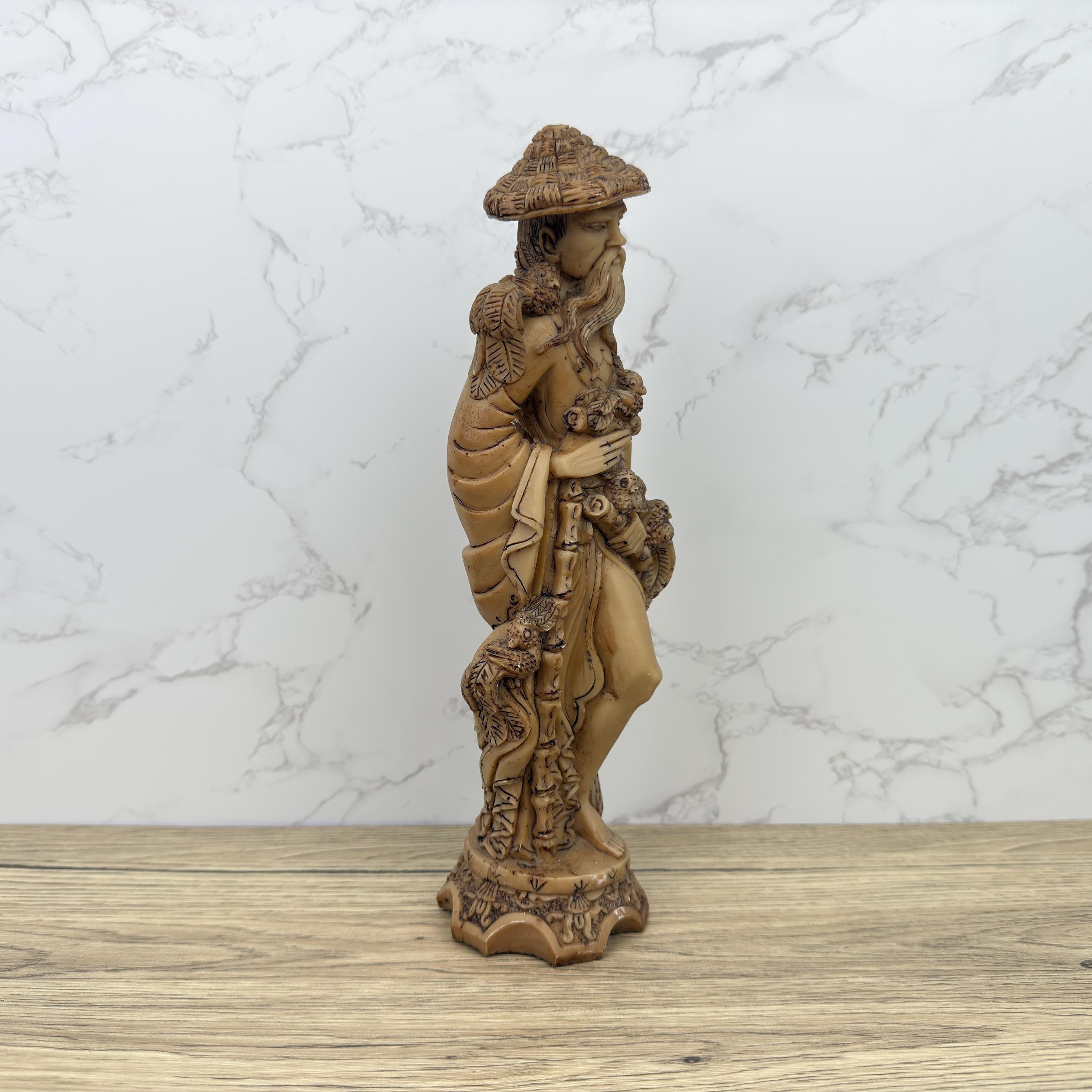 Antique Faux Ivory Chinese Emperor Statue, Carved Resin Figurine