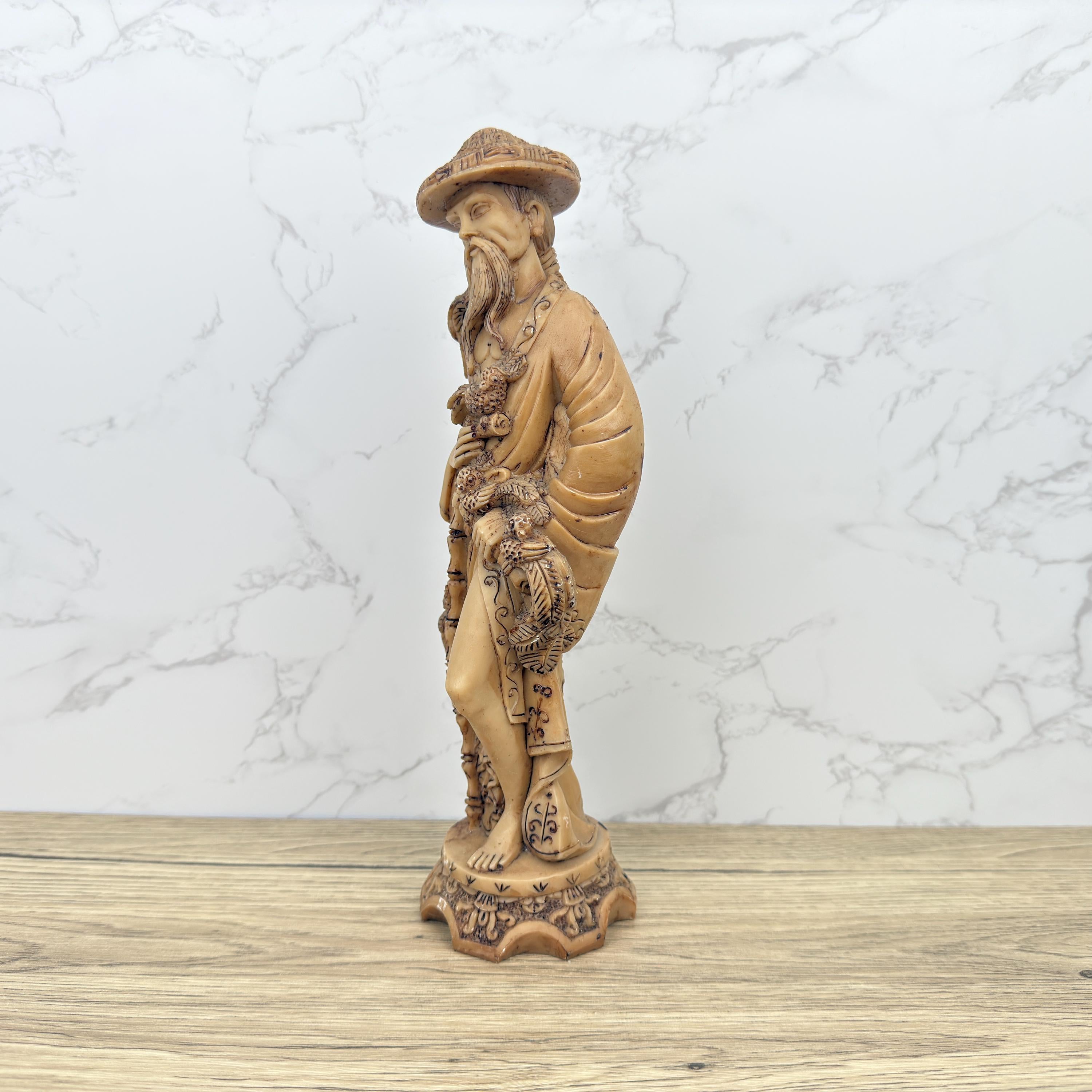 Antique Faux Ivory Chinese Emperor Statue, Carved Resin Figurine