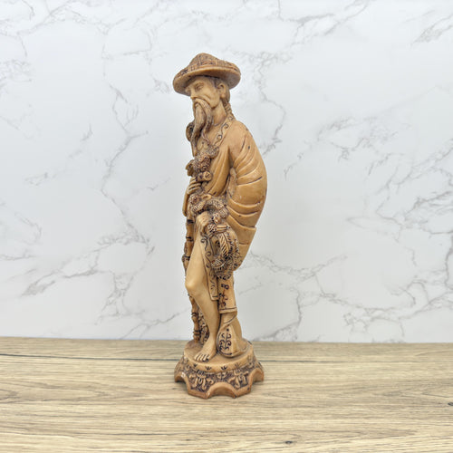 Antique Faux Ivory Chinese Emperor Statue, Carved Resin Figurine