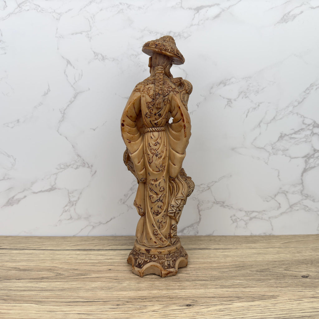 Antique Faux Ivory Chinese Emperor Statue, Carved Resin Figurine