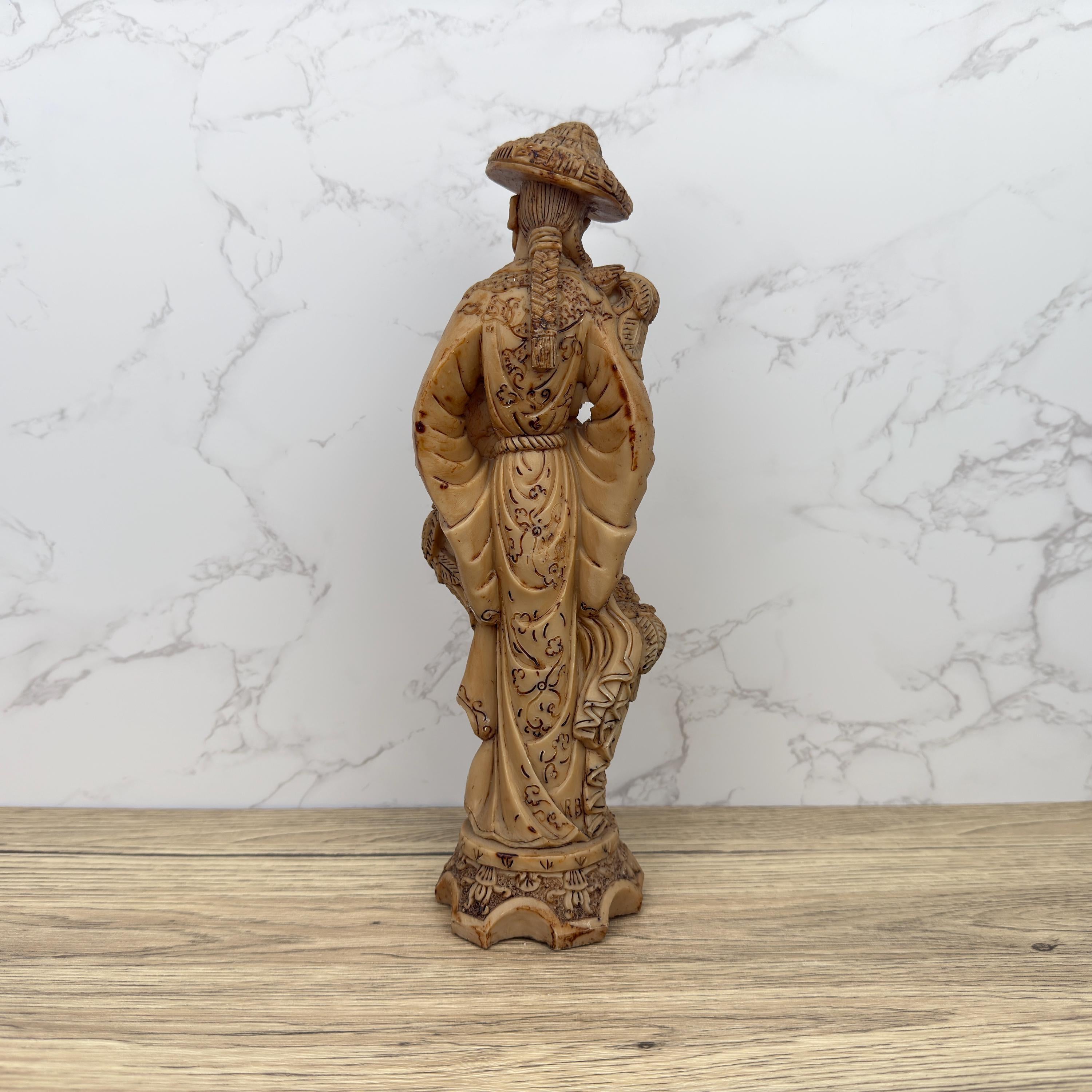 Antique Faux Ivory Chinese Emperor Statue, Carved Resin Figurine
