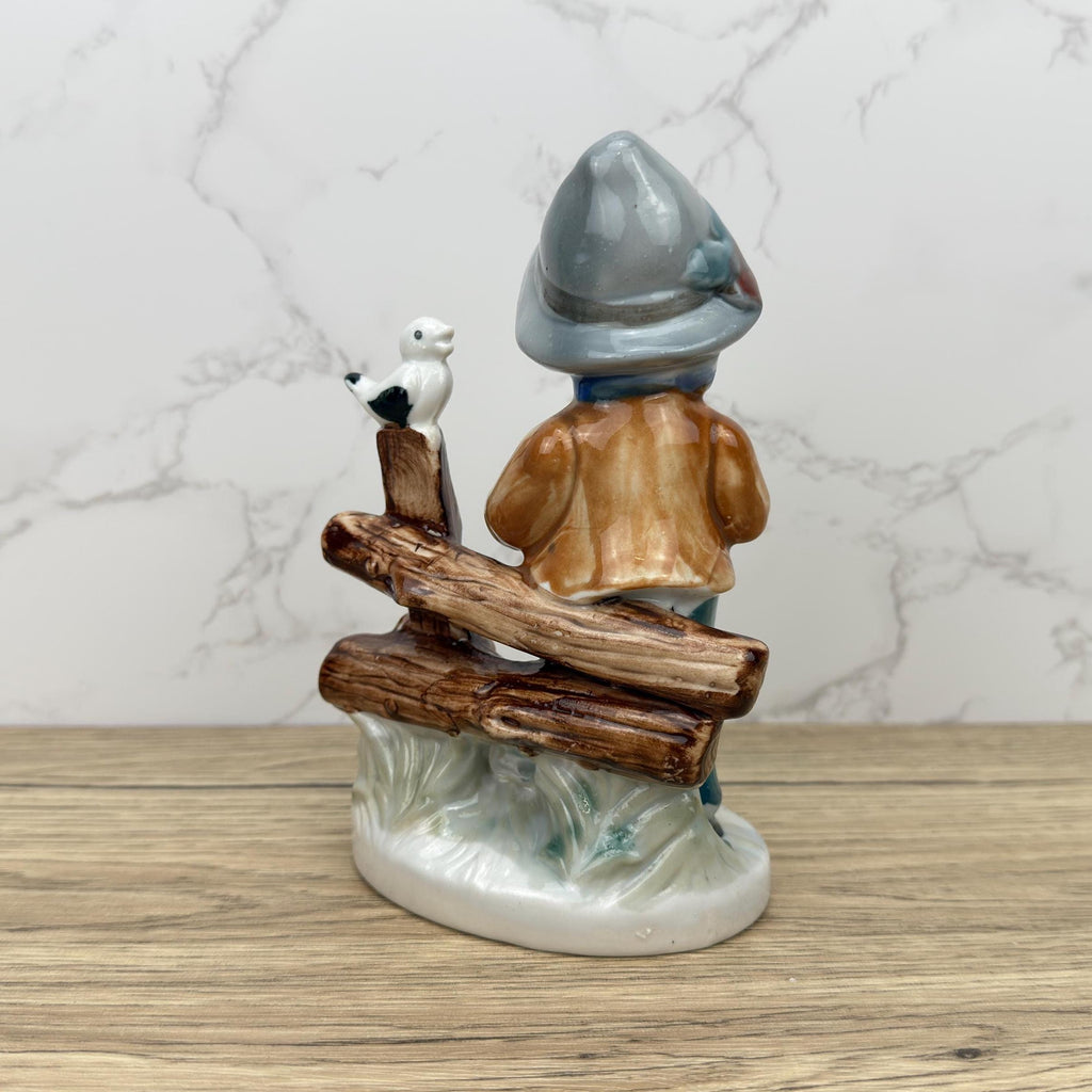 Vintage Porcelain Boy Figurine, Collectible School Kid with Bird