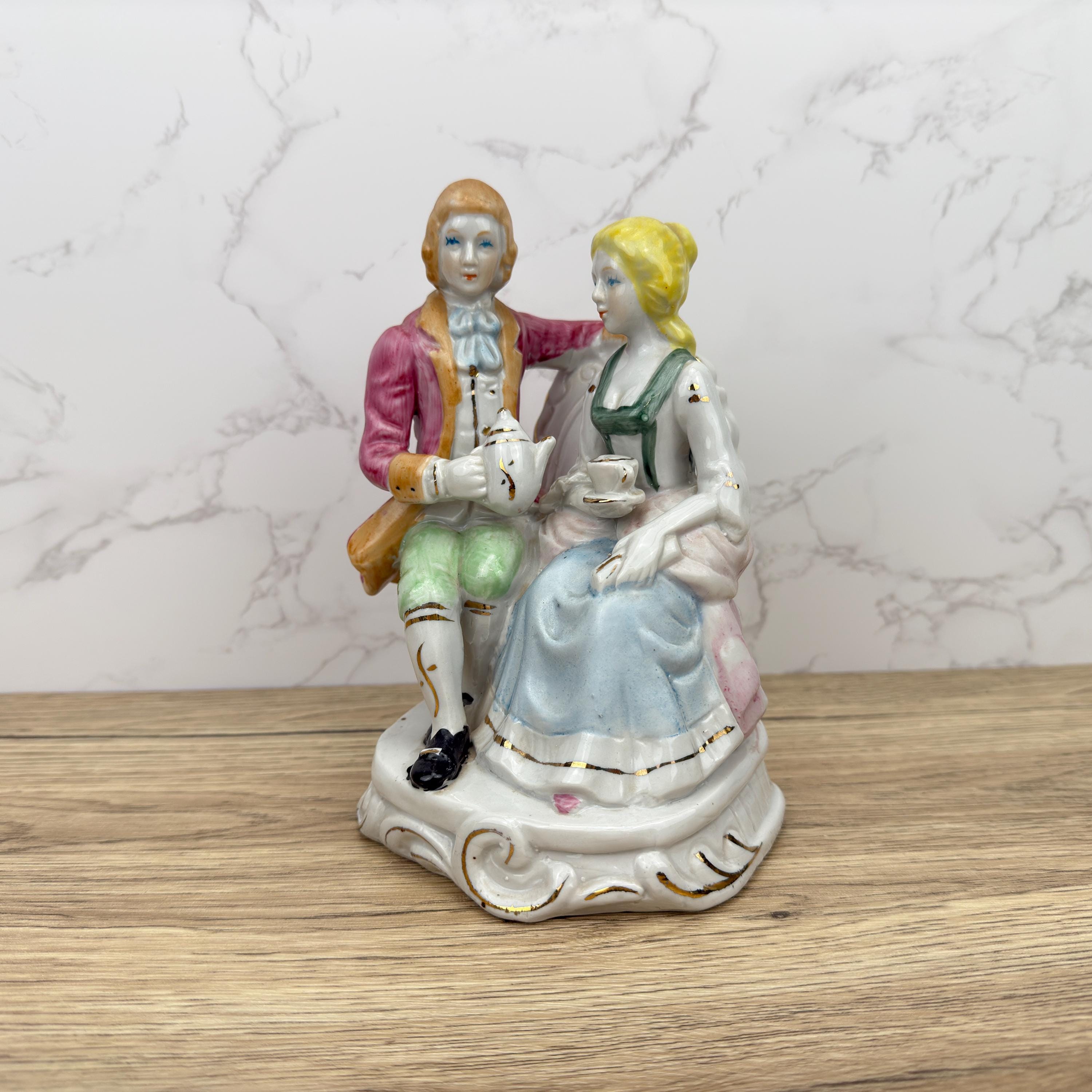 French Colonial Couple Figurine, Victorian Shabby Chic Decor