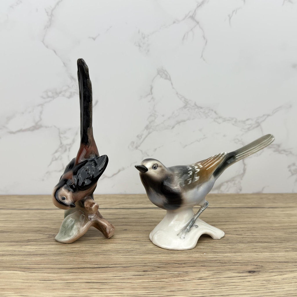 Vintage Hummel Goebel Porcelain Bird Figurines, Long Tailed Titmouse and Pied Wagtail