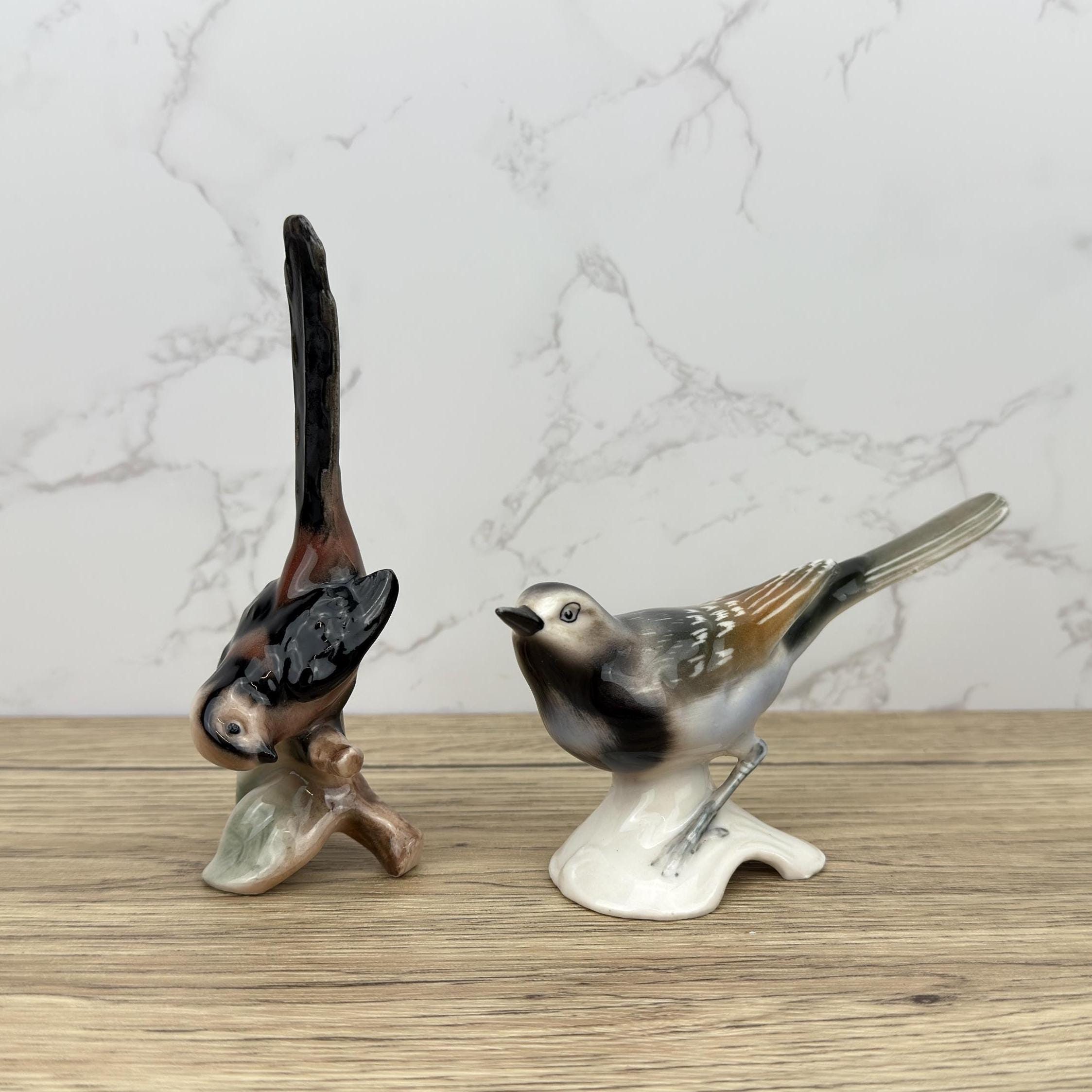 Vintage Hummel Goebel Porcelain Bird Figurines, Long Tailed Titmouse and Pied Wagtail