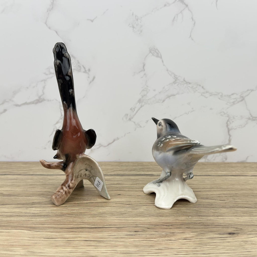 Vintage Hummel Goebel Porcelain Bird Figurines, Long Tailed Titmouse and Pied Wagtail