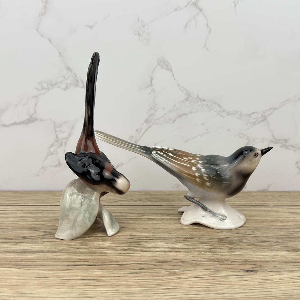 Vintage Hummel Goebel Porcelain Bird Figurines, Long Tailed Titmouse and Pied Wagtail
