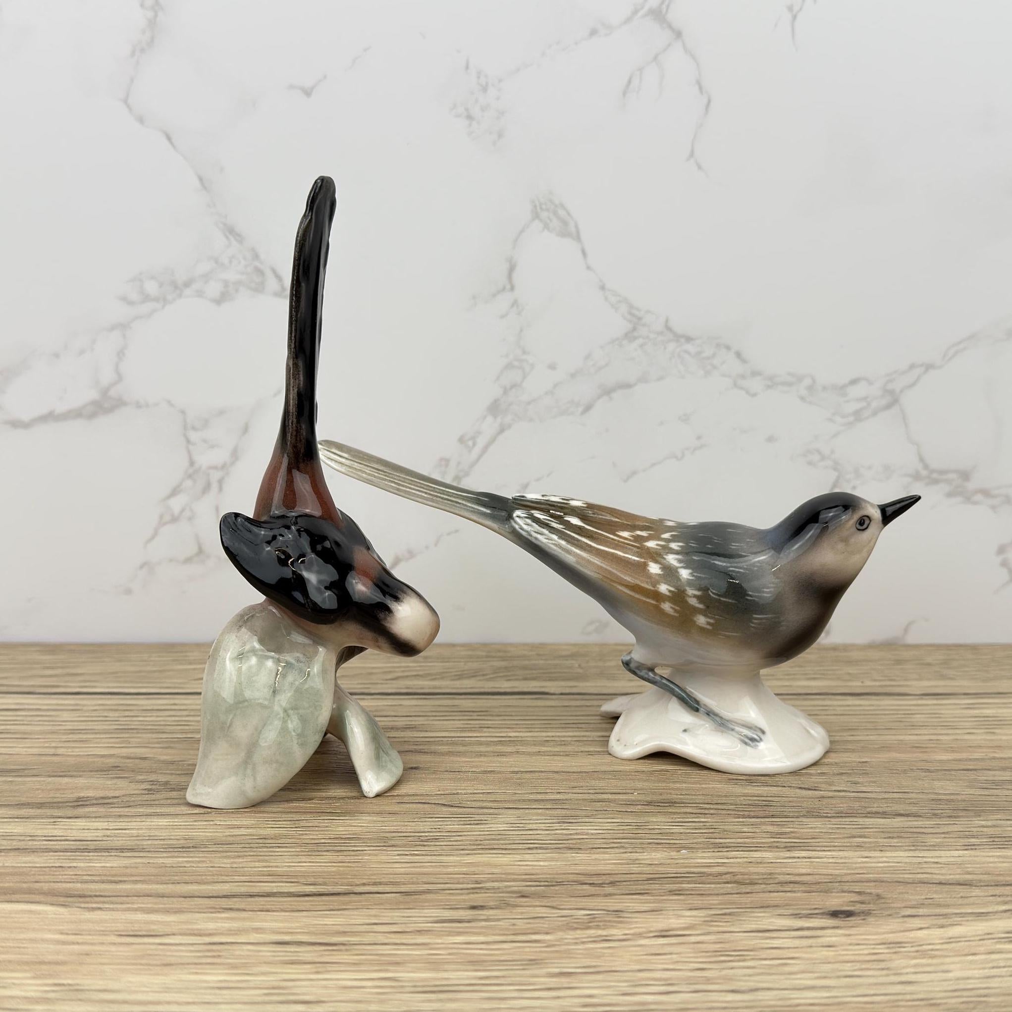 Vintage Hummel Goebel Porcelain Bird Figurines, Long Tailed Titmouse and Pied Wagtail