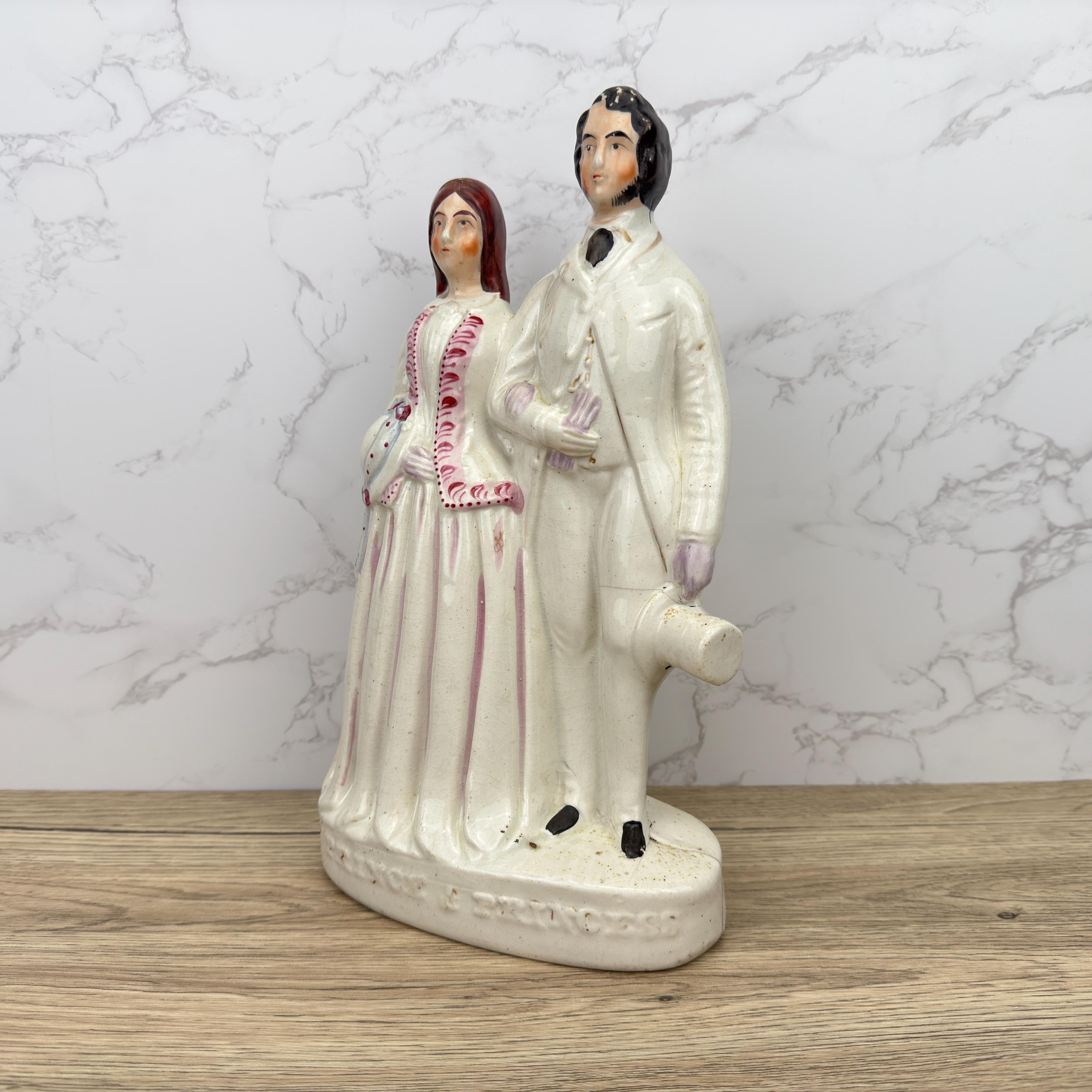 Victorian Staffordshire Prince and Princess Figurine, 1860 Royalty Display