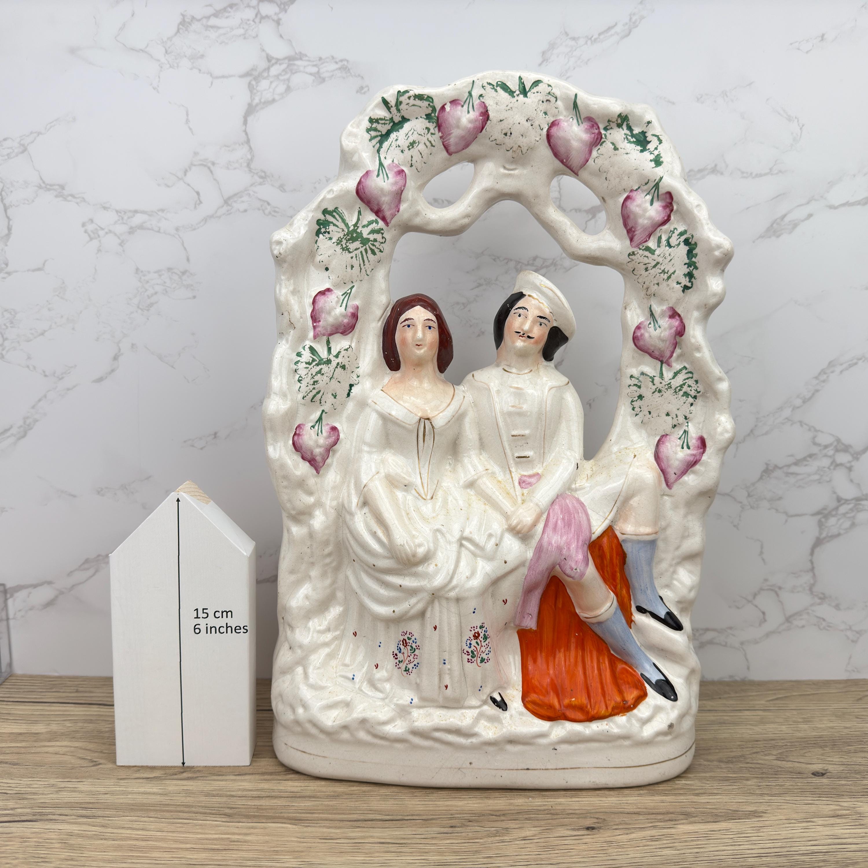 Antique Staffordshire Flatback Figurine, Victorian Courting Couple Decor
