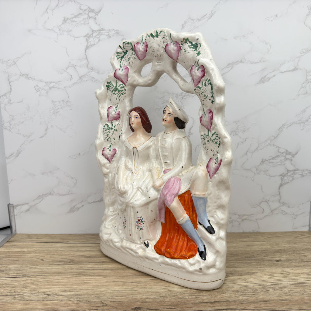 Antique Staffordshire Flatback Figurine, Victorian Courting Couple Decor