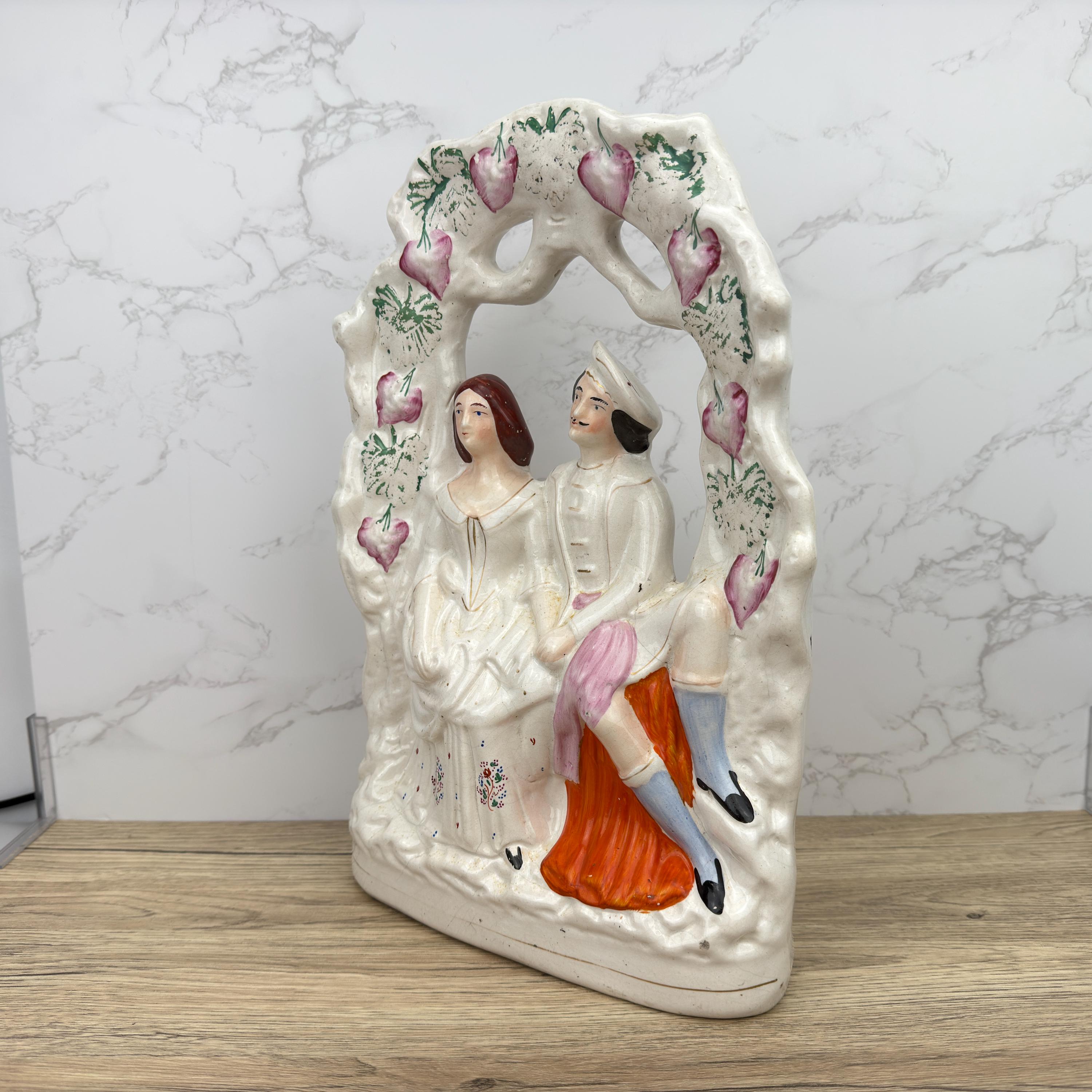 Antique Staffordshire Flatback Figurine, Victorian Courting Couple Decor