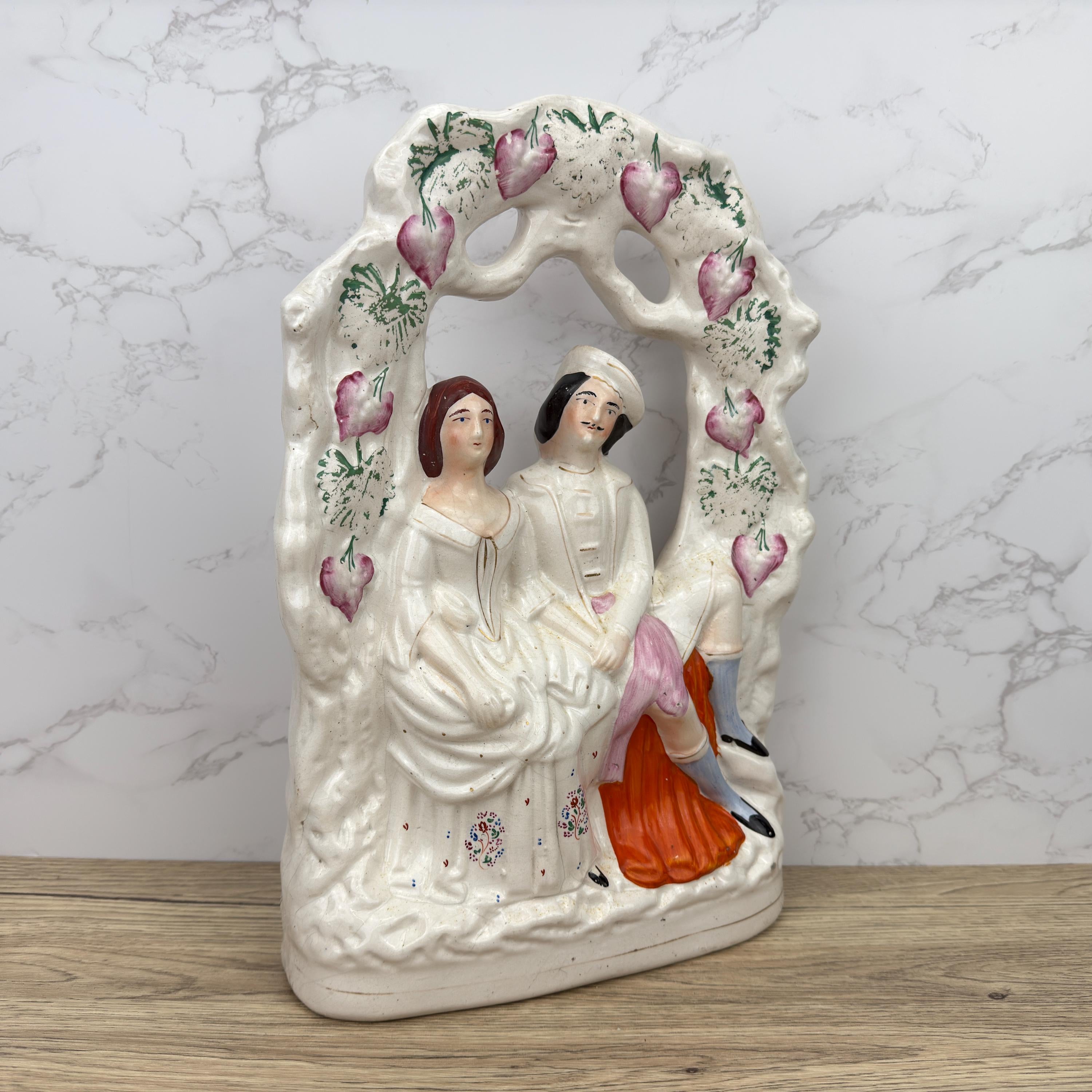 Antique Staffordshire Flatback Figurine, Victorian Courting Couple Decor