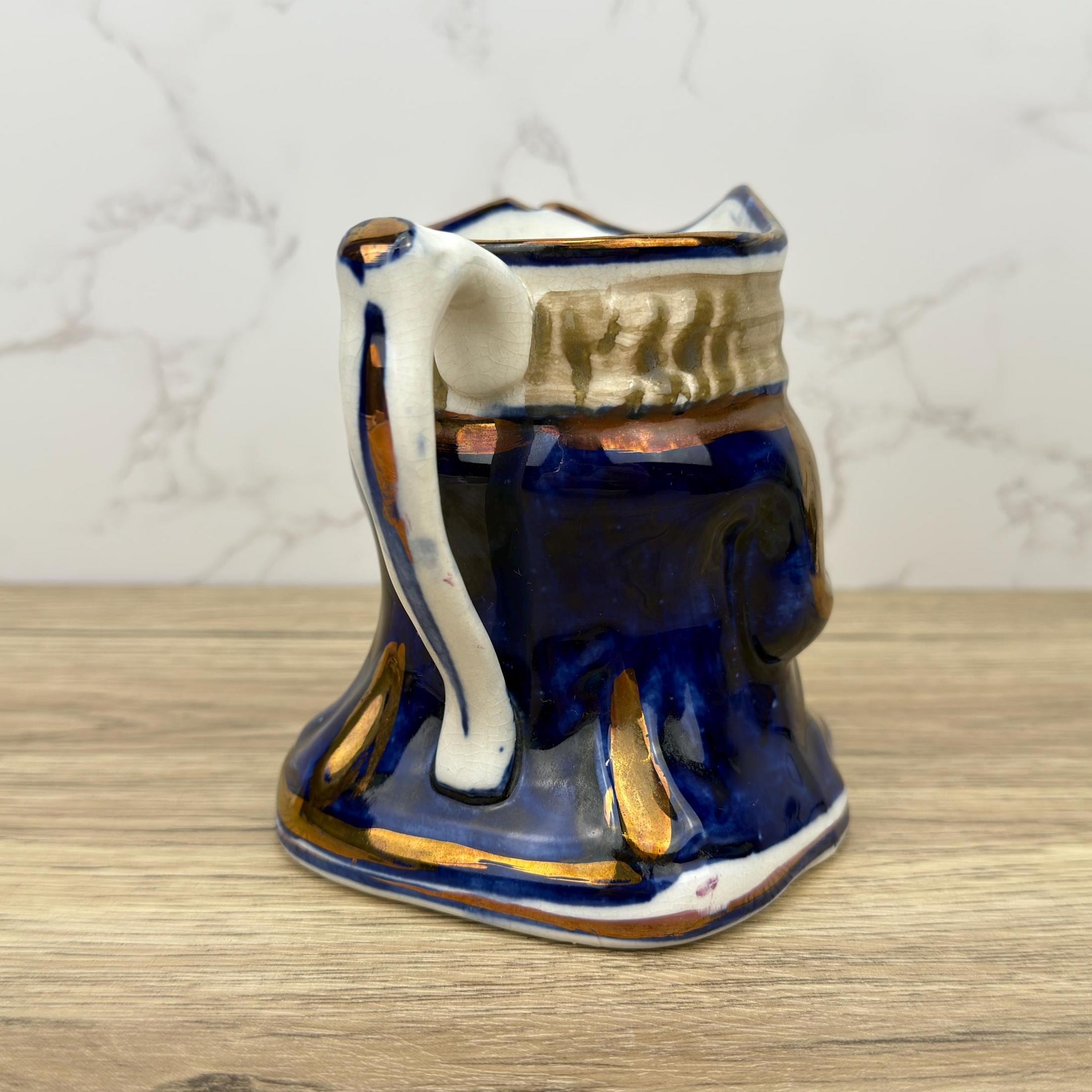 Antique Allerton's Toby Jug, Staffordshire Seated Man Mug, Cobalt Blue & Gold