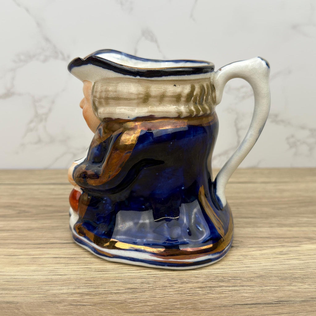 Antique Allerton's Toby Jug, Staffordshire Seated Man Mug, Cobalt Blue & Gold