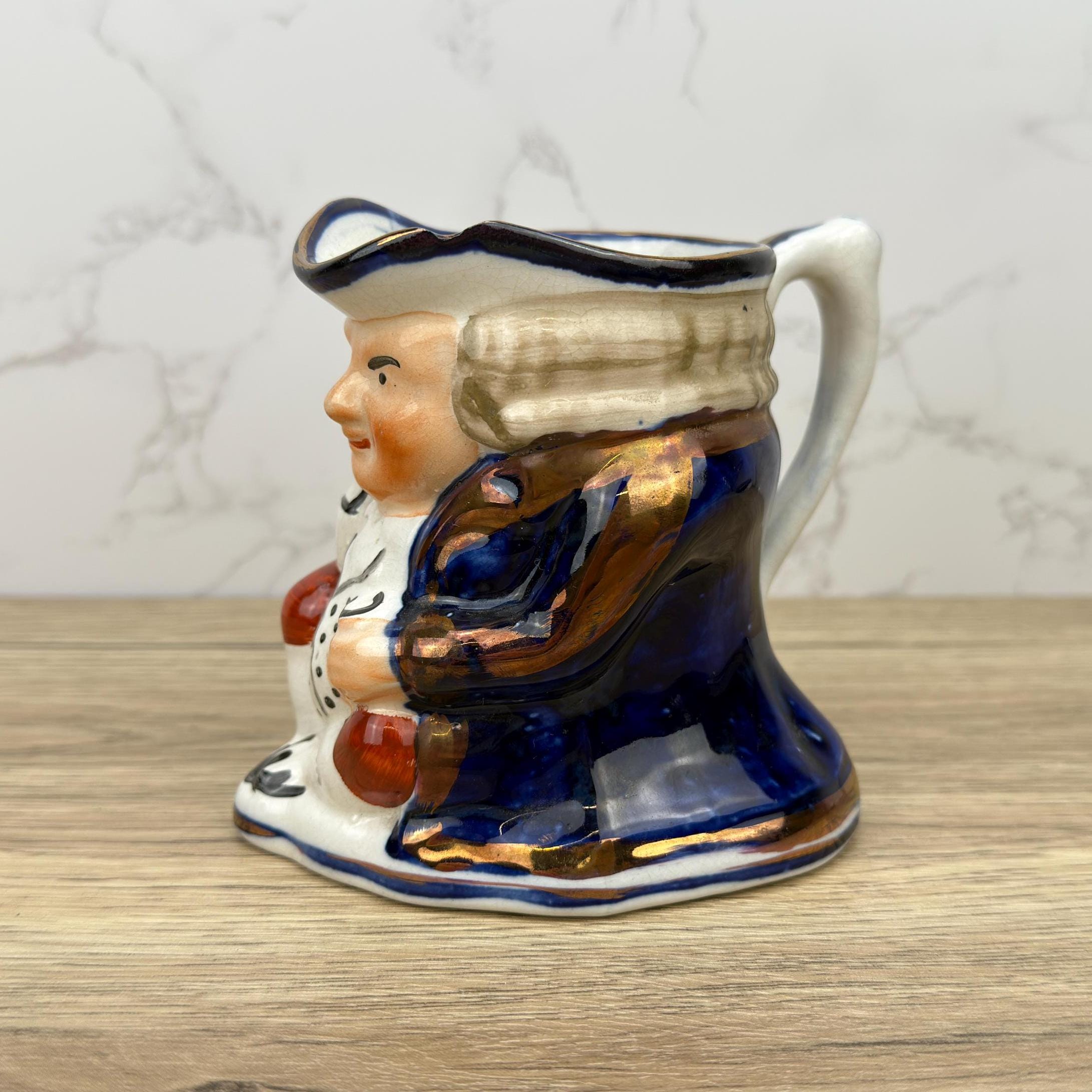 Antique Allerton's Toby Jug, Staffordshire Seated Man Mug, Cobalt Blue & Gold