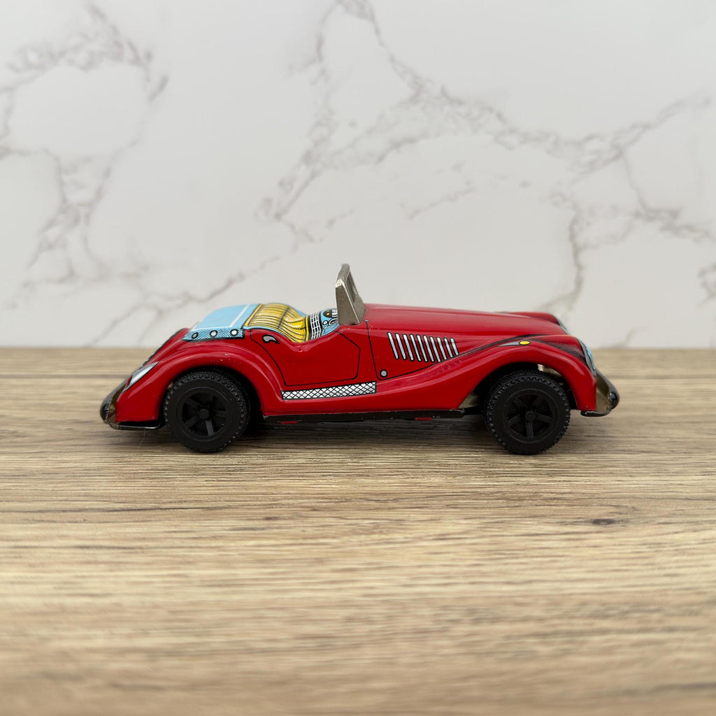 Vintage Tinplate Friction Car, Yone Japan, Red Collectible Toy