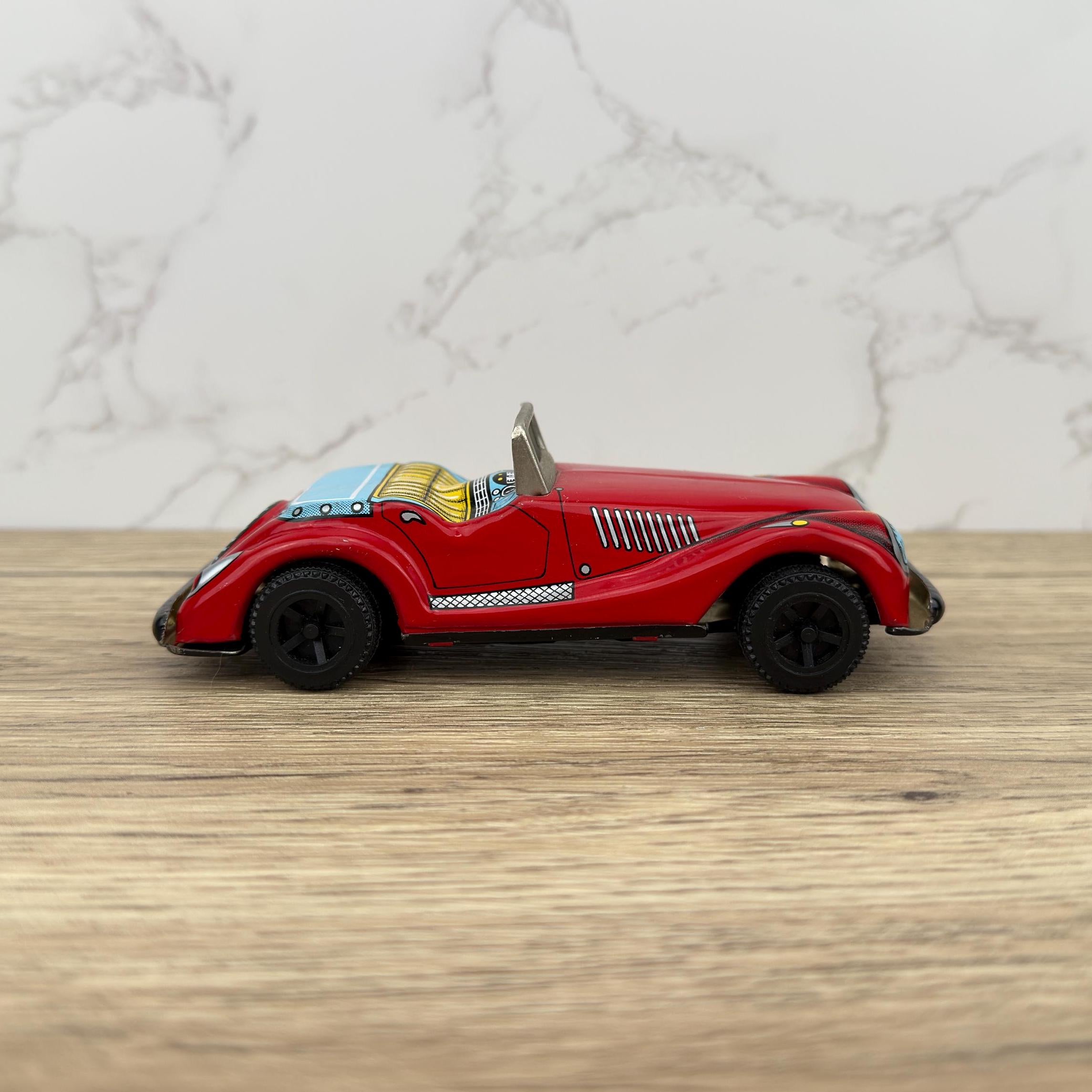 Vintage Tinplate Friction Car, Yone Japan, Red Collectible Toy